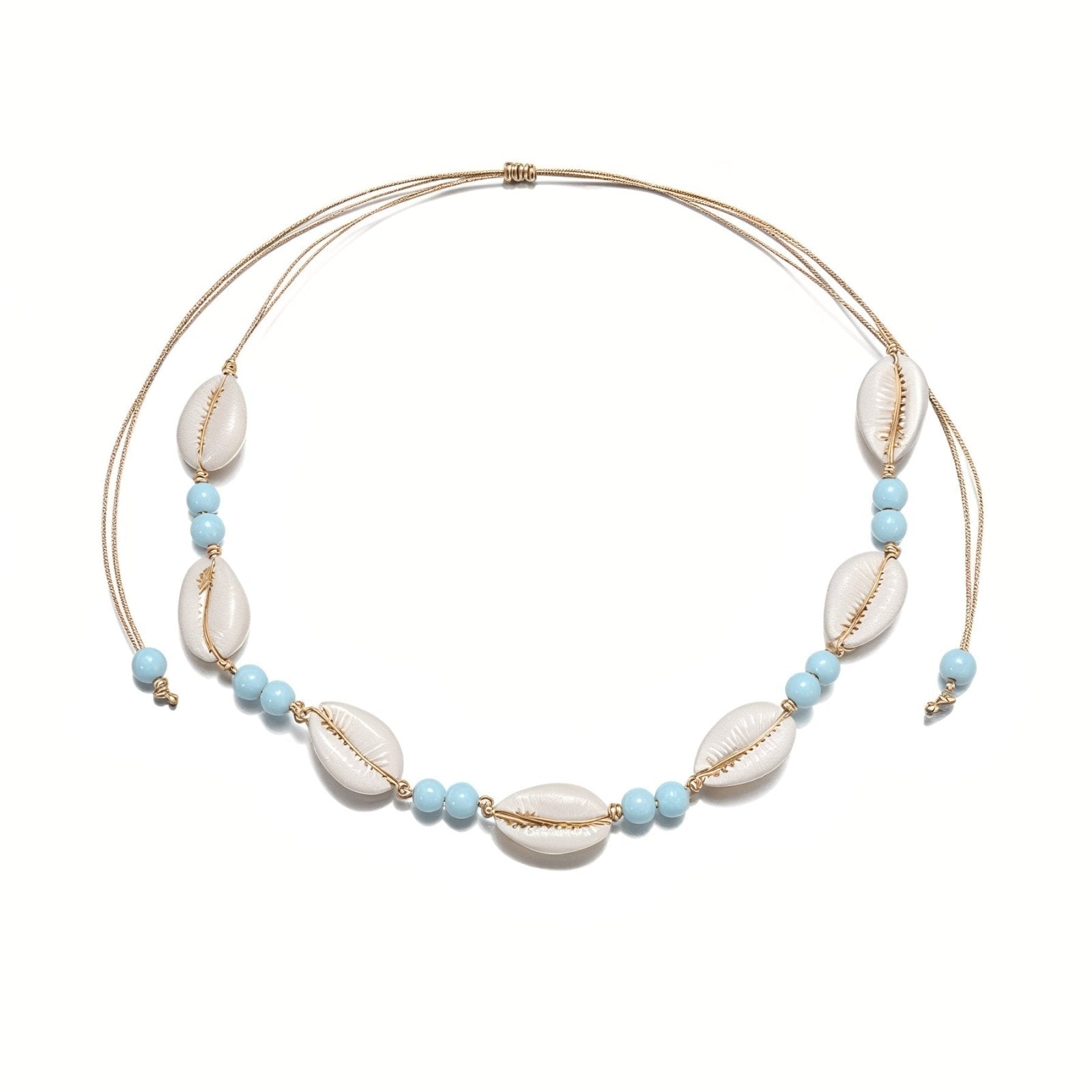 Collier ras - du - cou coquillage, perles pastel, corde tressée réglable, modèle Choisy