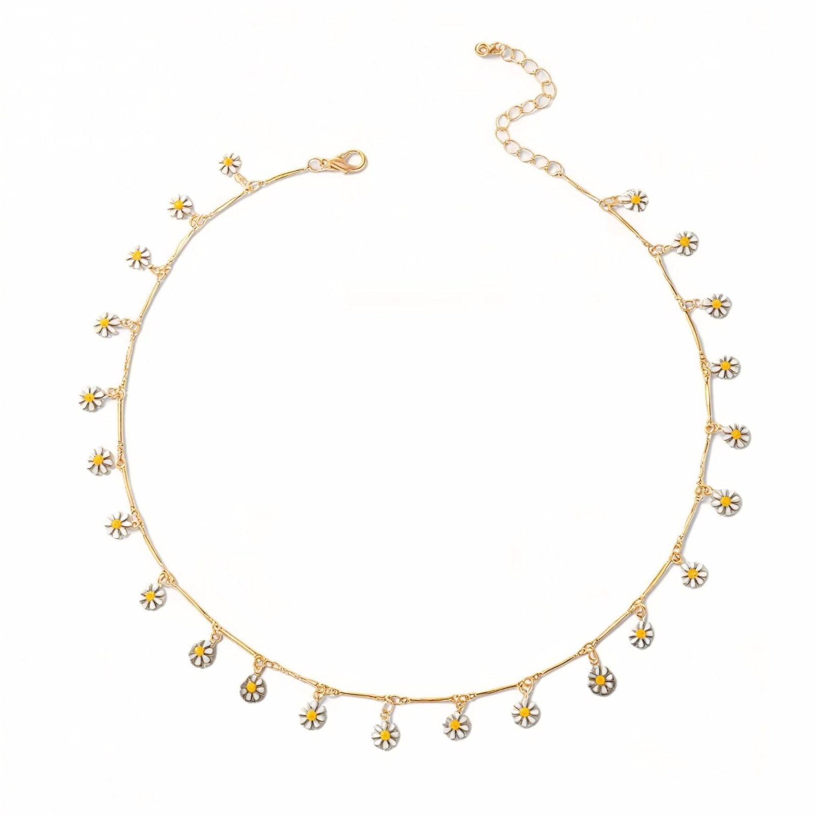 Collier ras du cou cuivré, petites fleurs émaillées, style bohème, modèle Dalia