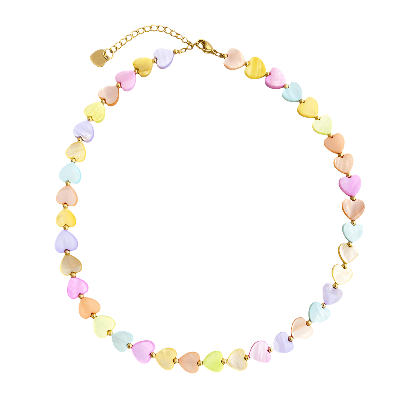 Collier ras - du - cou en nacre, perles cœur, fermoir mousqueton doré, modèle Marina