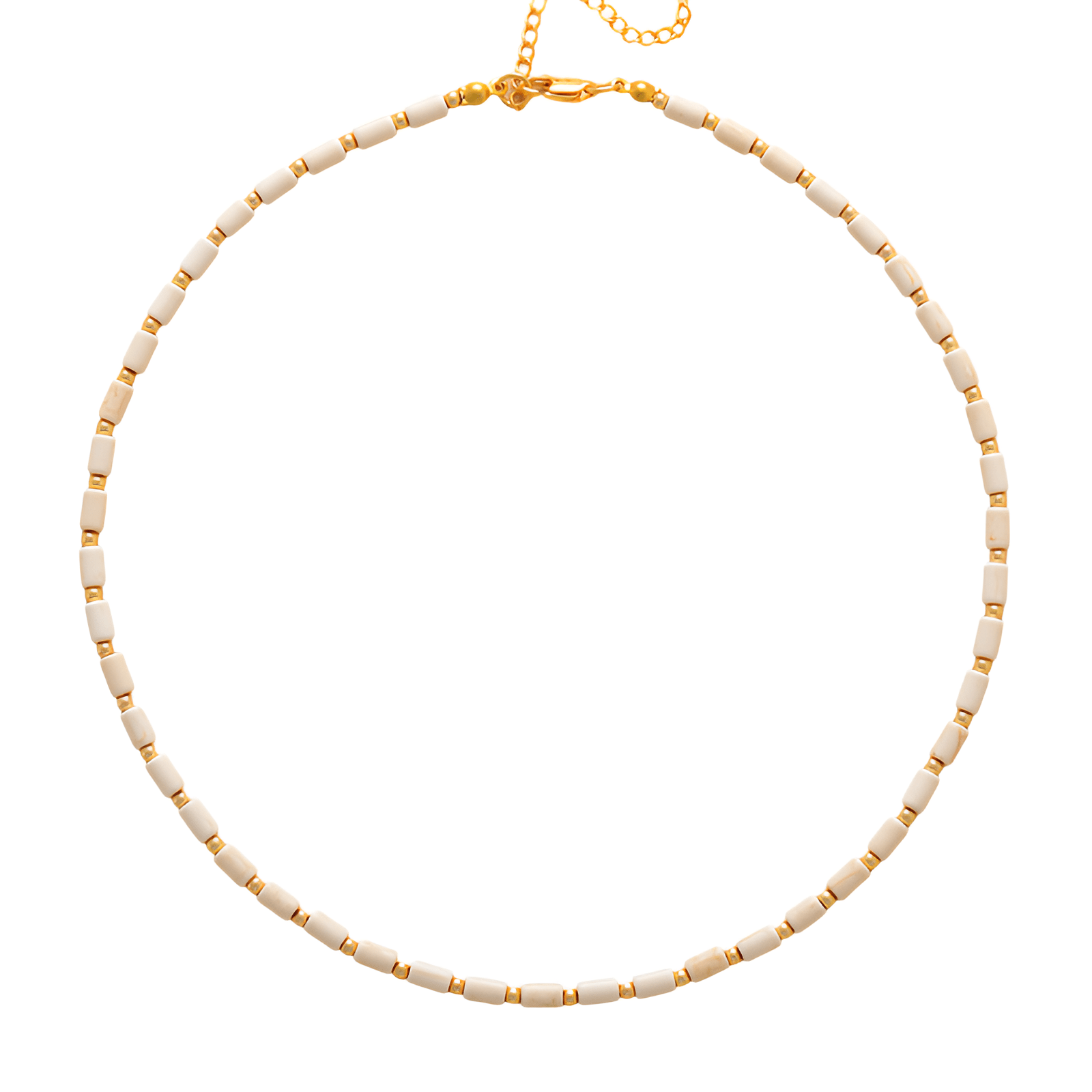 Collier ras - du - cou en pierre naturelle, perles tubes et finitions dorées pour femme, modèle Malika