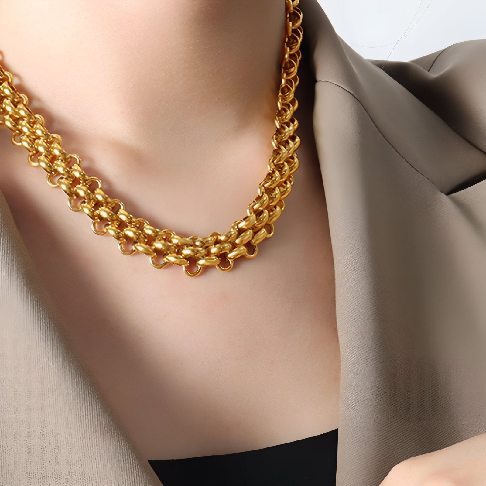 Collier ras - du - cou épais pour femme, maille royale, en acier inoxydable