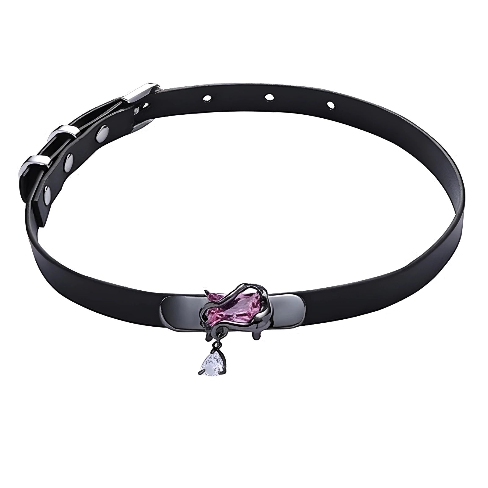 Collier ras-du-cou gothique pour femme, en simili cuir noir, avec cristal décoratif