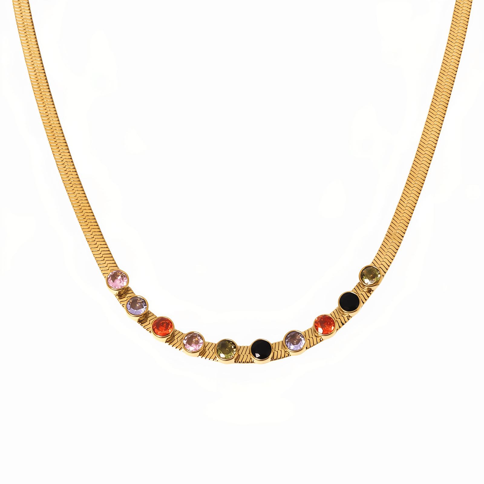 Collier ras - du - cou maille serpent plaqué or 18K, orné de zircons multicolores, en acier inoxydable