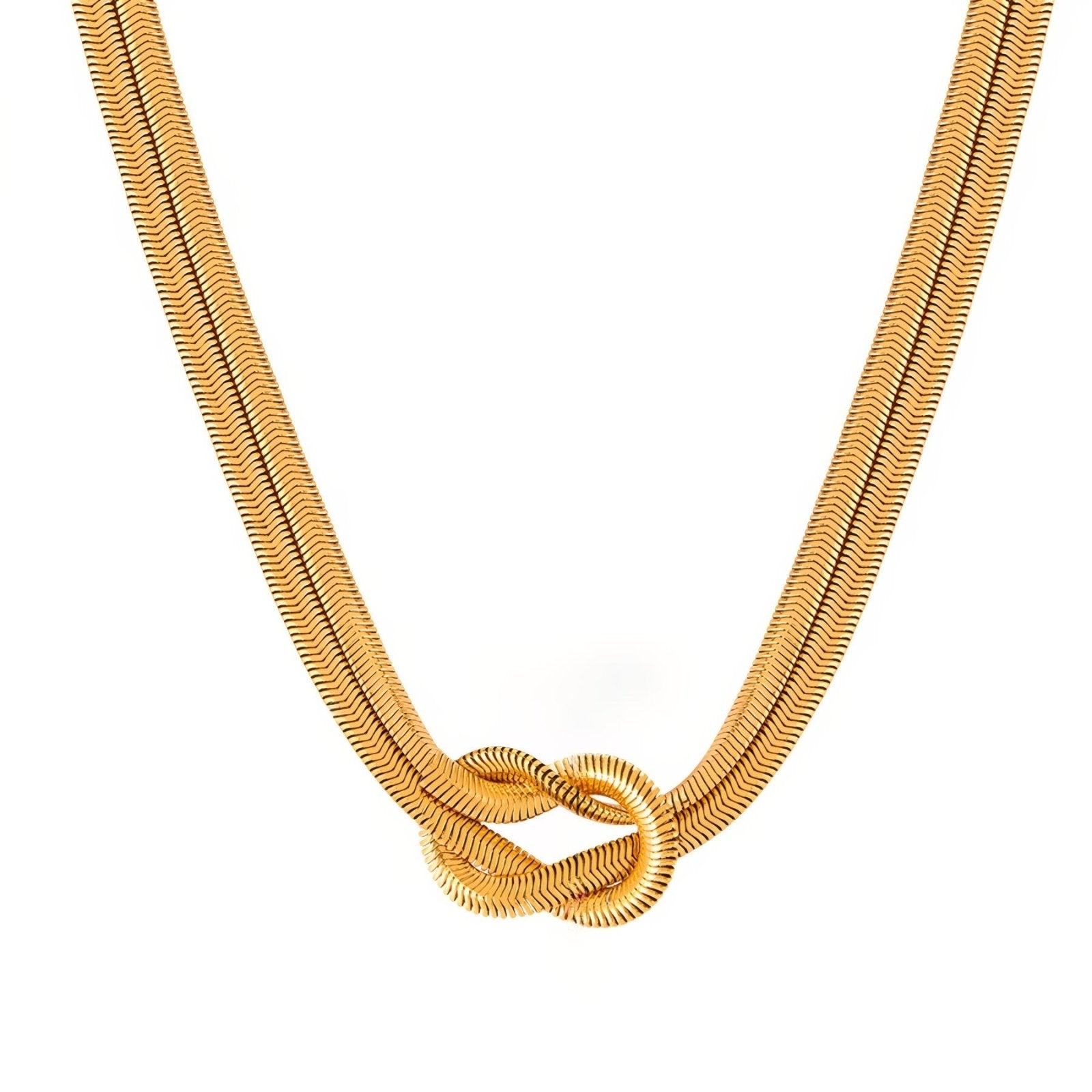 Collier ras du cou moderne pour femme, double chaîne torsadée avec noeud central, en acier inoxydable