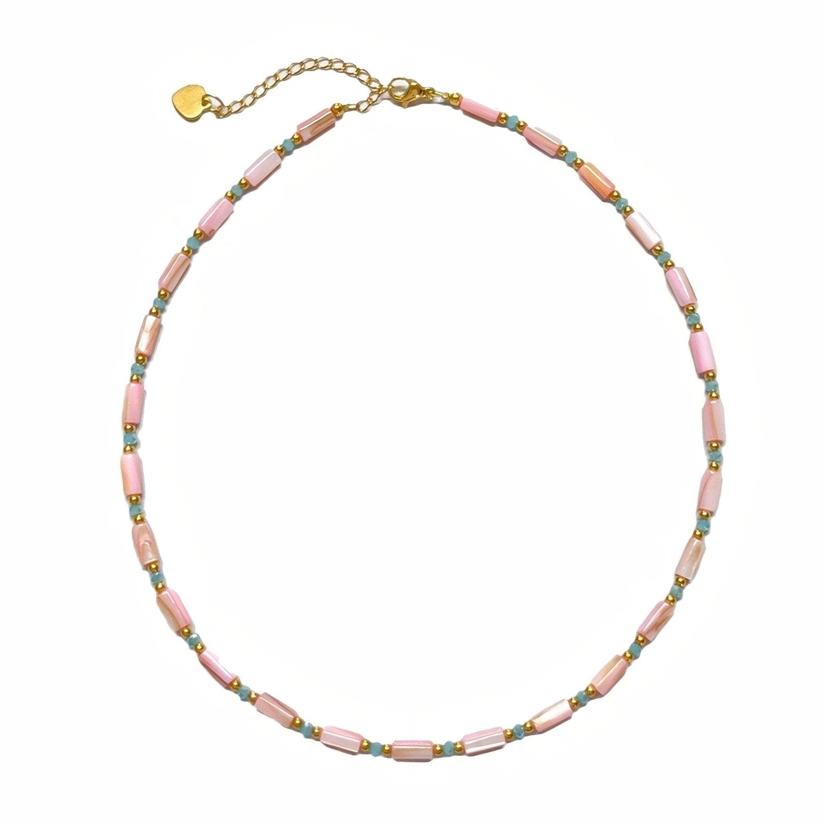 Collier ras - du - cou perles en quartz rose, chaîne dorée 18K, modèle Bianca