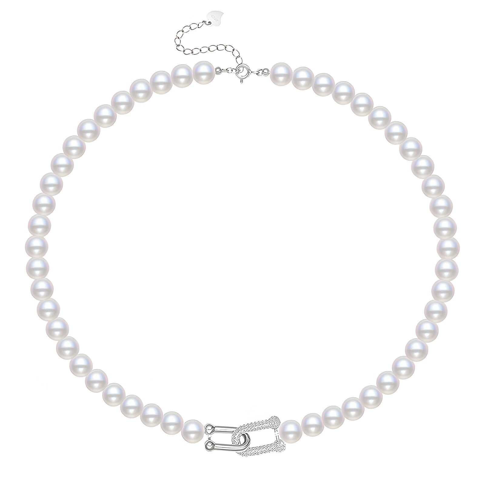 Collier ras - du - cou perles nacrées, fermoir design en U serti, look minimaliste et sophistiqué, modèle Eva