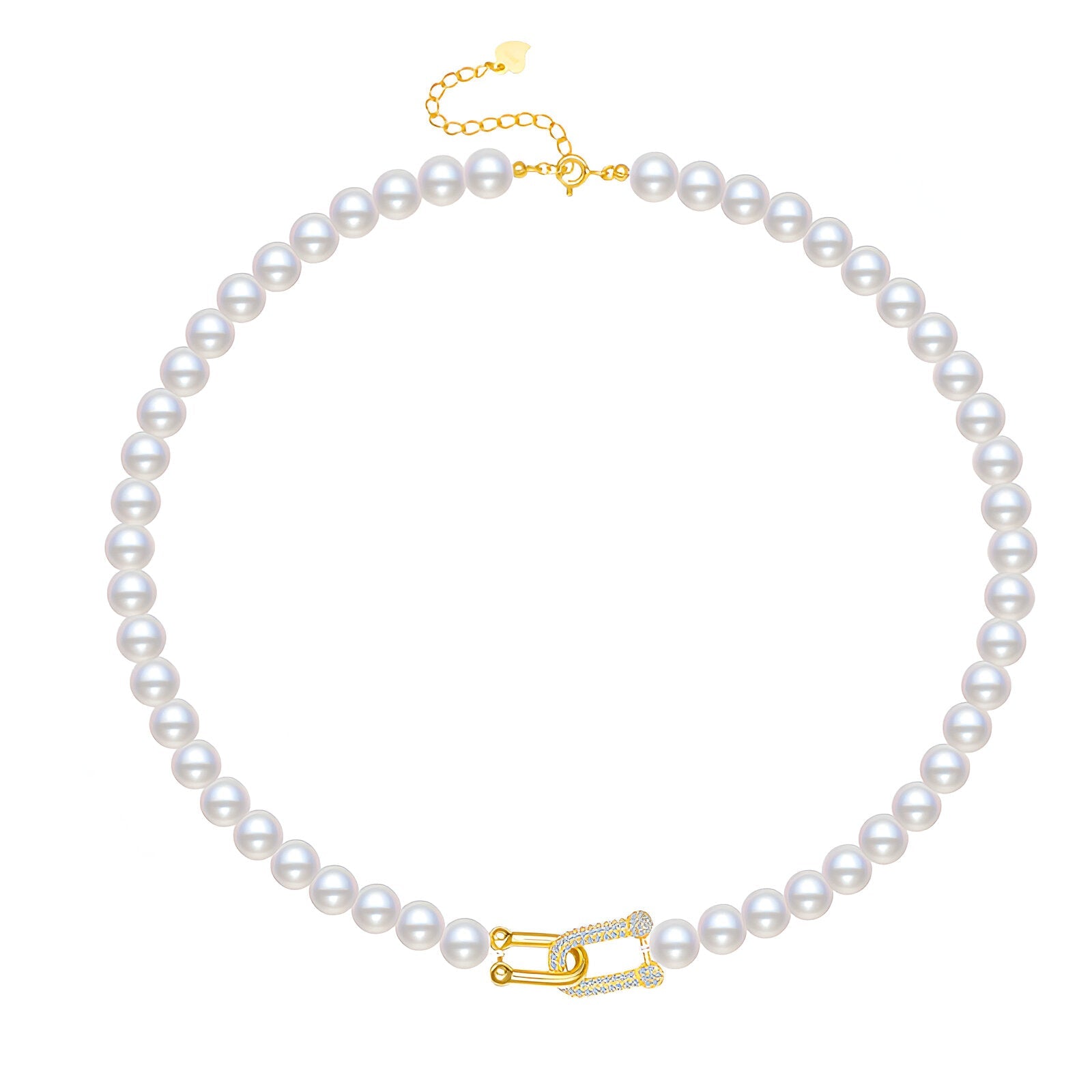 Collier ras - du - cou perles nacrées, fermoir design en U serti, look minimaliste et sophistiqué, modèle Eva