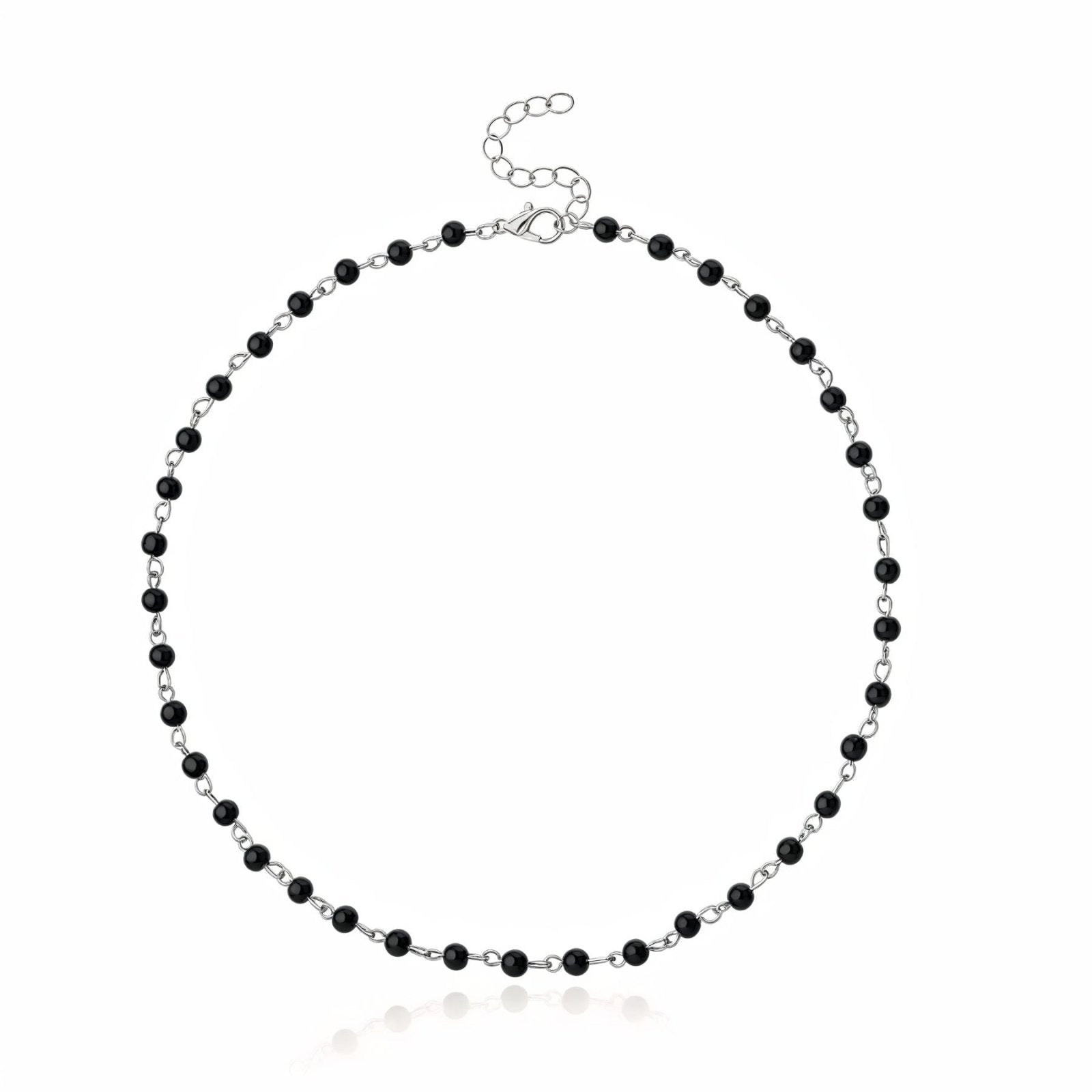 Collier ras - du - cou perles rondes, maille câble fine, perles blanches ou noires, style minimaliste, modèle Ambrine