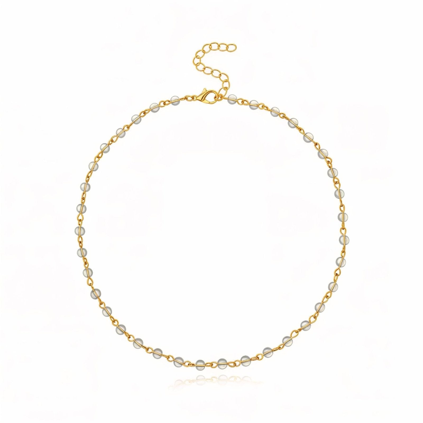 Collier ras - du - cou perles rondes, maille câble fine, perles blanches ou noires, style minimaliste, modèle Ambrine