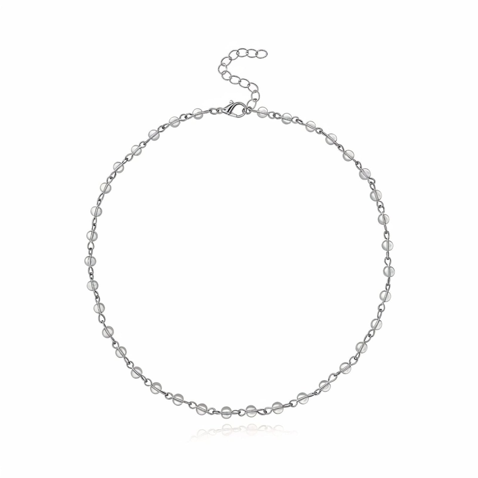 Collier ras - du - cou perles rondes, maille câble fine, perles blanches ou noires, style minimaliste, modèle Ambrine