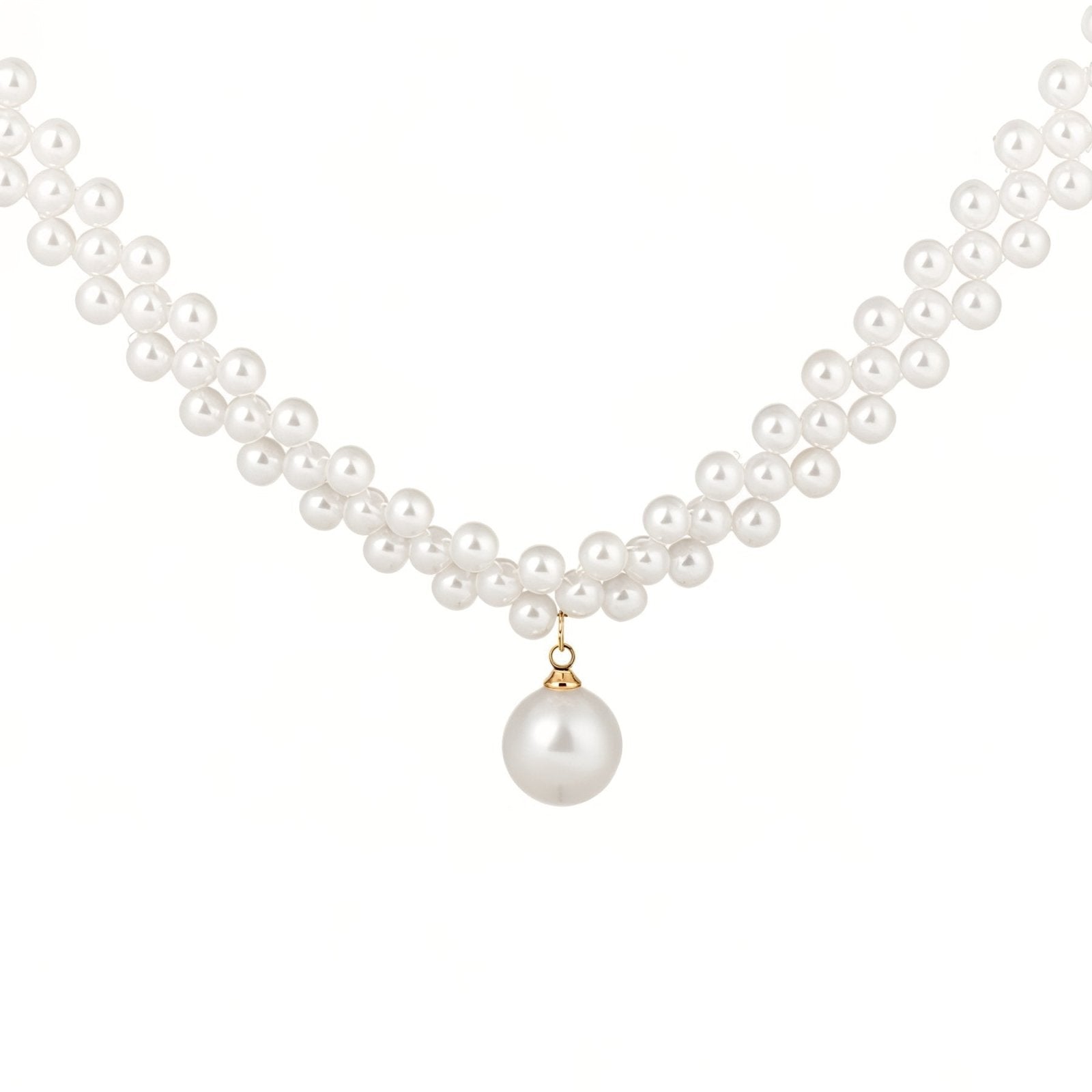 Collier ras - du - cou perles synthétiques blanches, pendentif nacré, style fantaisie, modèle Heidi