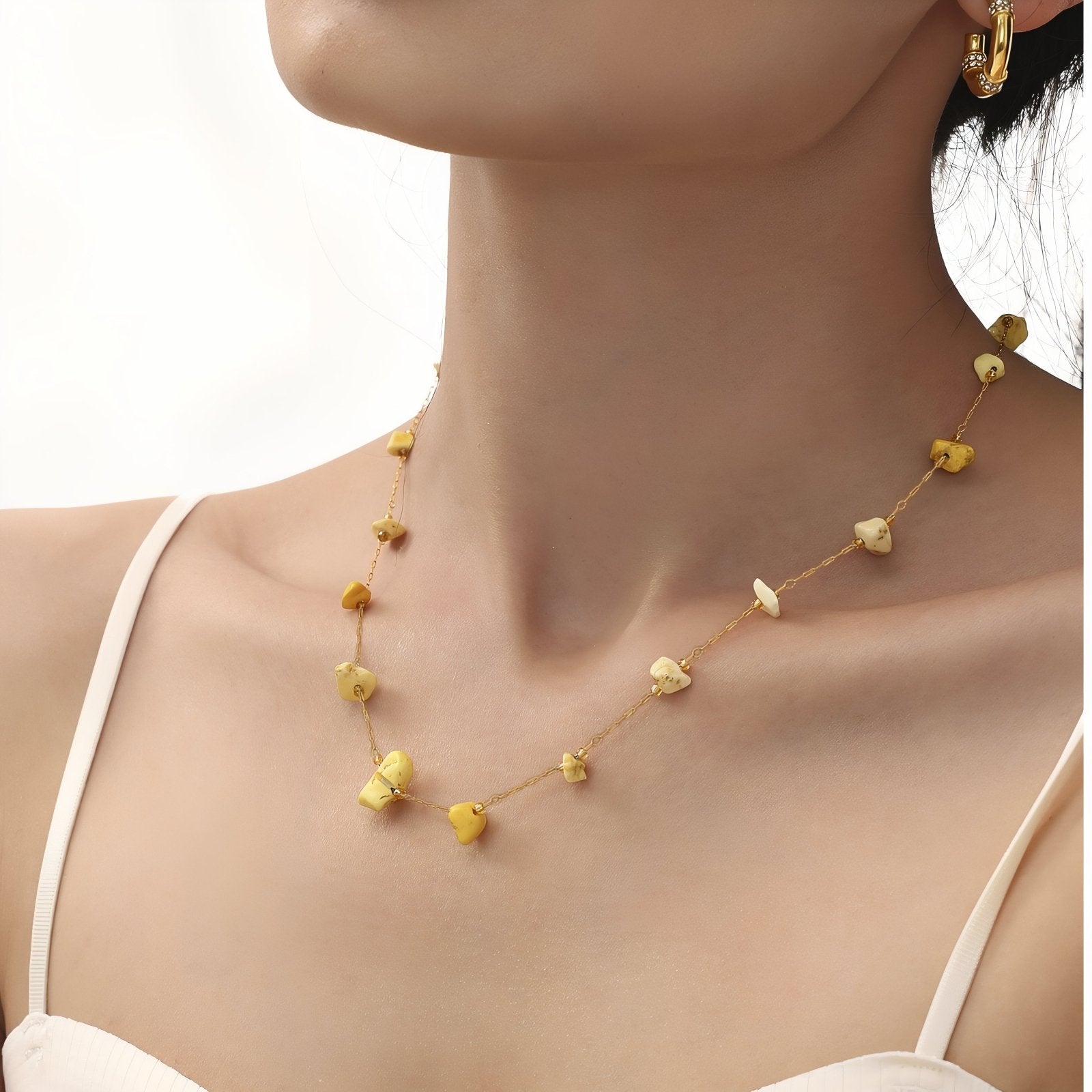 Collier ras - du - cou pour femme, avec pierres naturelles, en acier inoxydable, style bohème