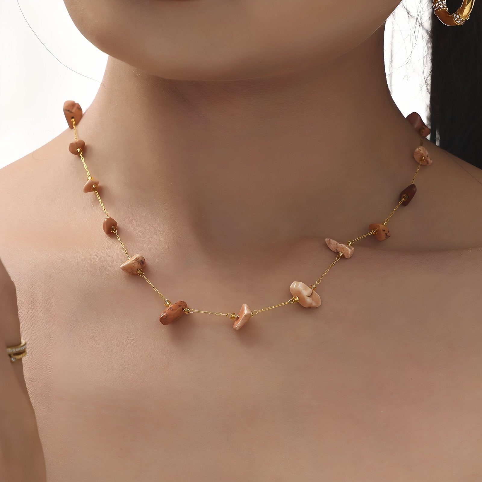Collier ras - du - cou pour femme, avec pierres naturelles, en acier inoxydable, style bohème