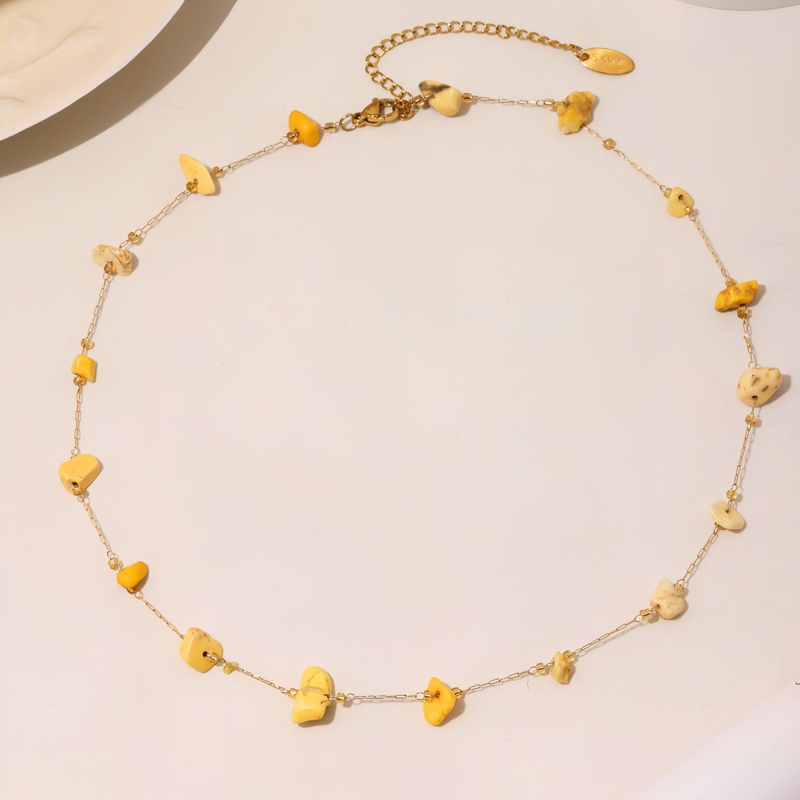 Collier ras - du - cou pour femme, avec pierres naturelles, en acier inoxydable, style bohème