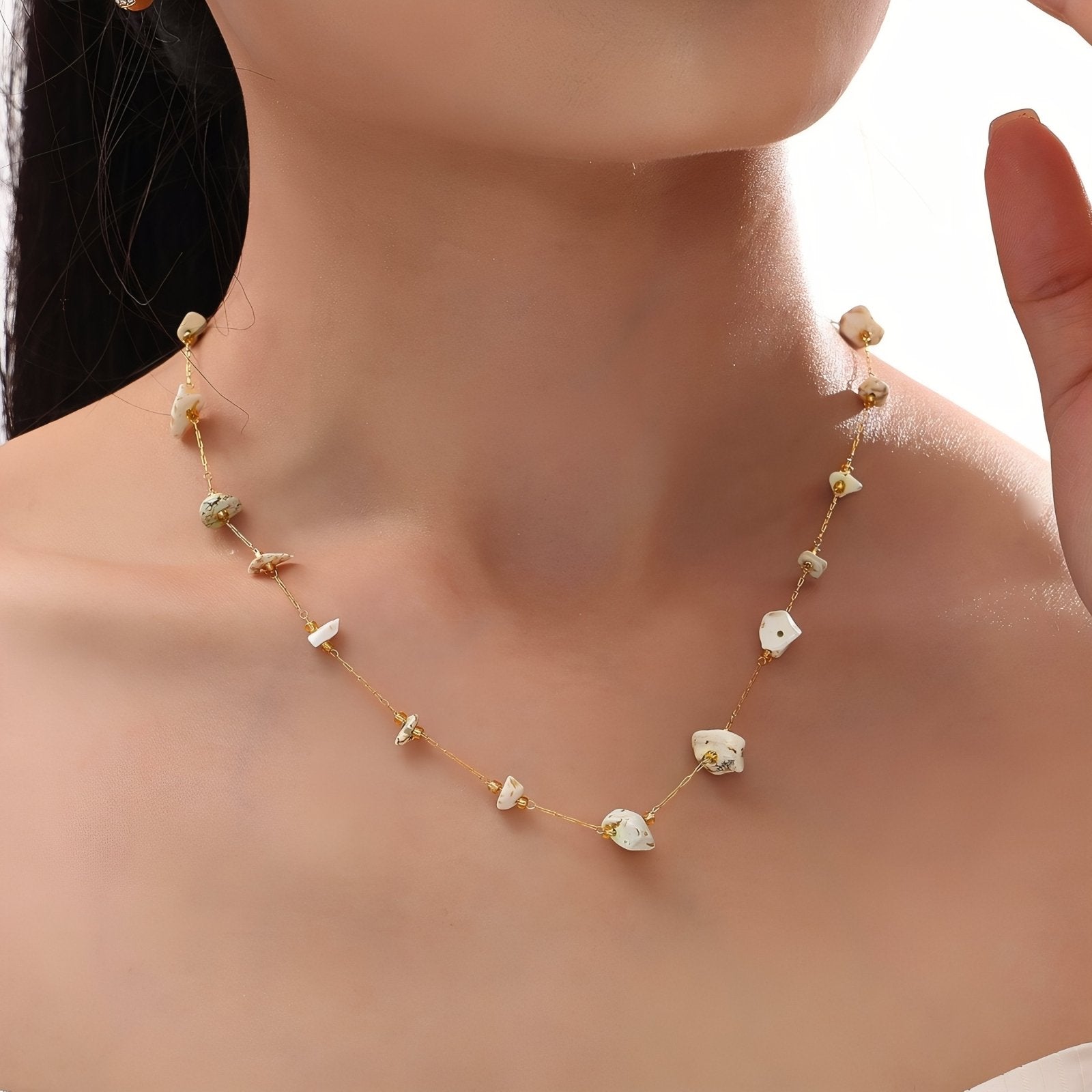 Collier ras - du - cou pour femme, avec pierres naturelles, en acier inoxydable, style bohème