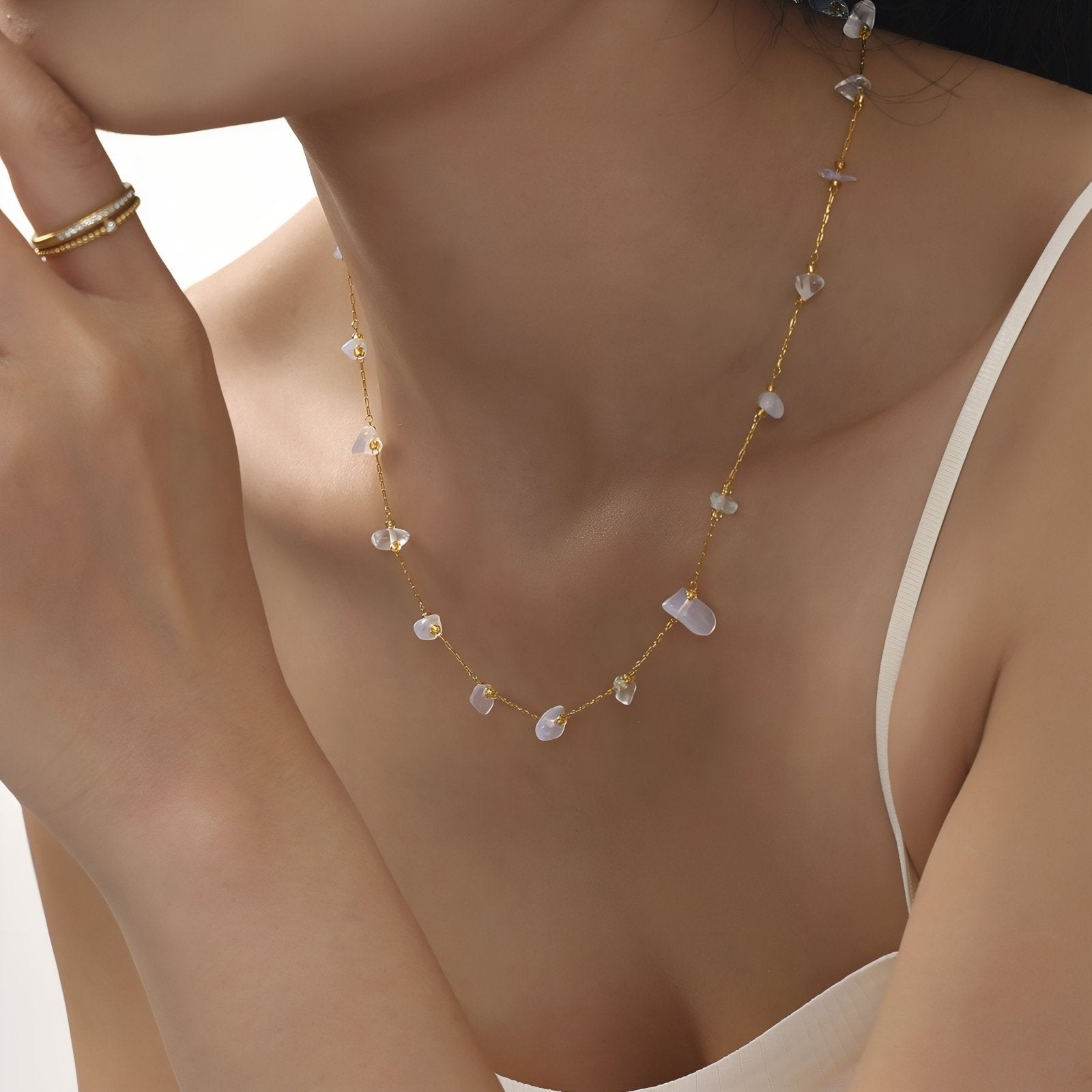 Collier ras - du - cou pour femme, avec pierres naturelles, en acier inoxydable, style bohème