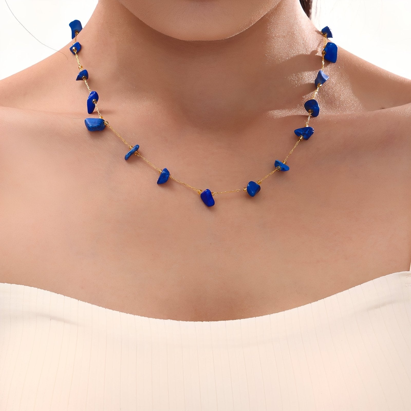 Collier ras - du - cou pour femme, avec pierres naturelles multicolores, en acier inoxydable