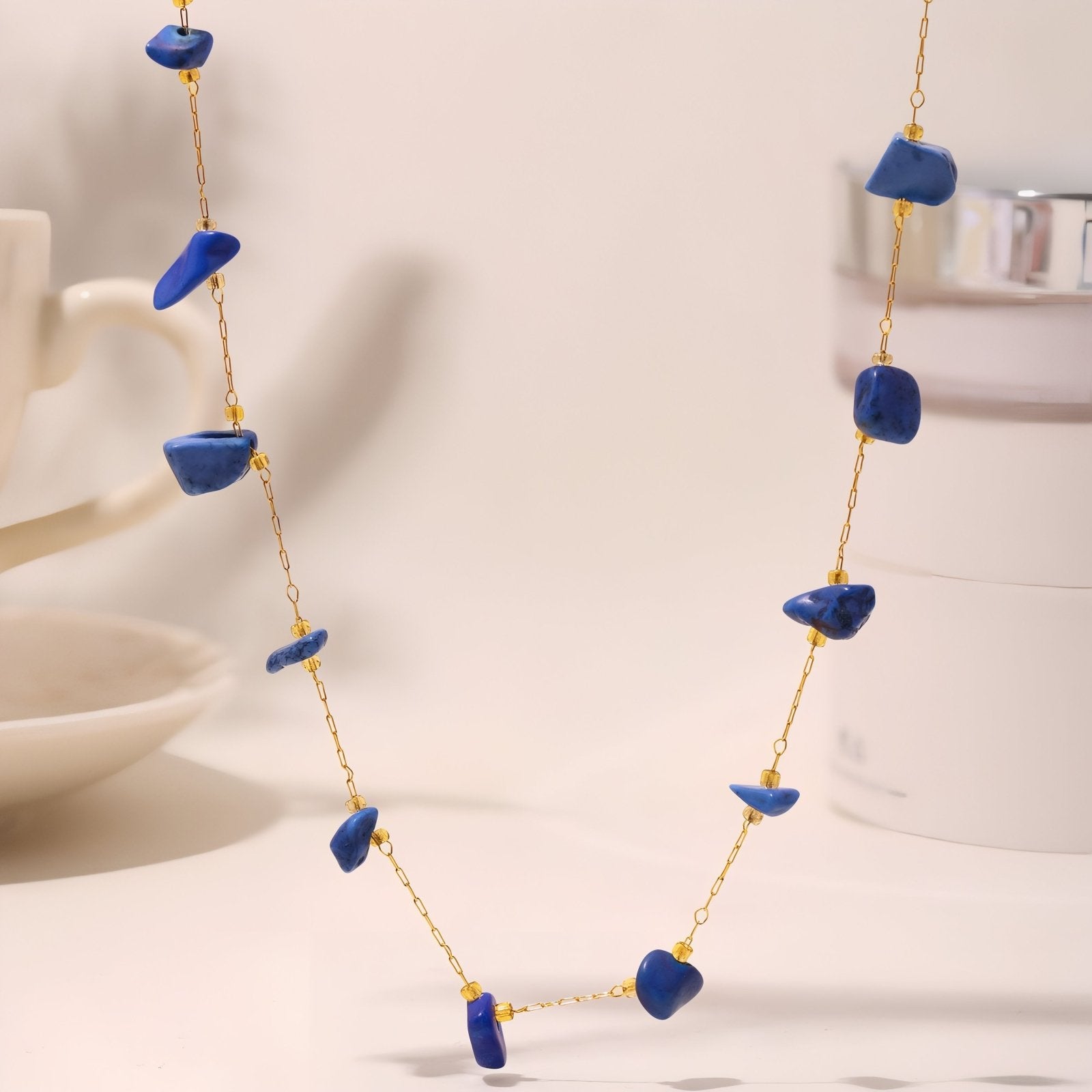 Collier ras - du - cou pour femme, avec pierres naturelles multicolores, en acier inoxydable