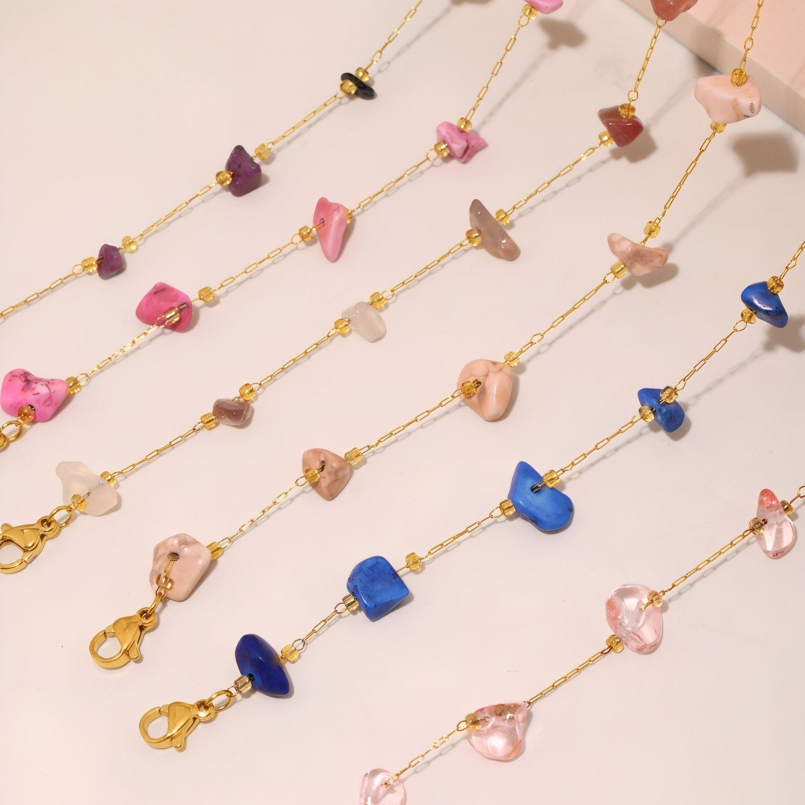 Collier ras - du - cou pour femme, avec pierres naturelles multicolores, en acier inoxydable