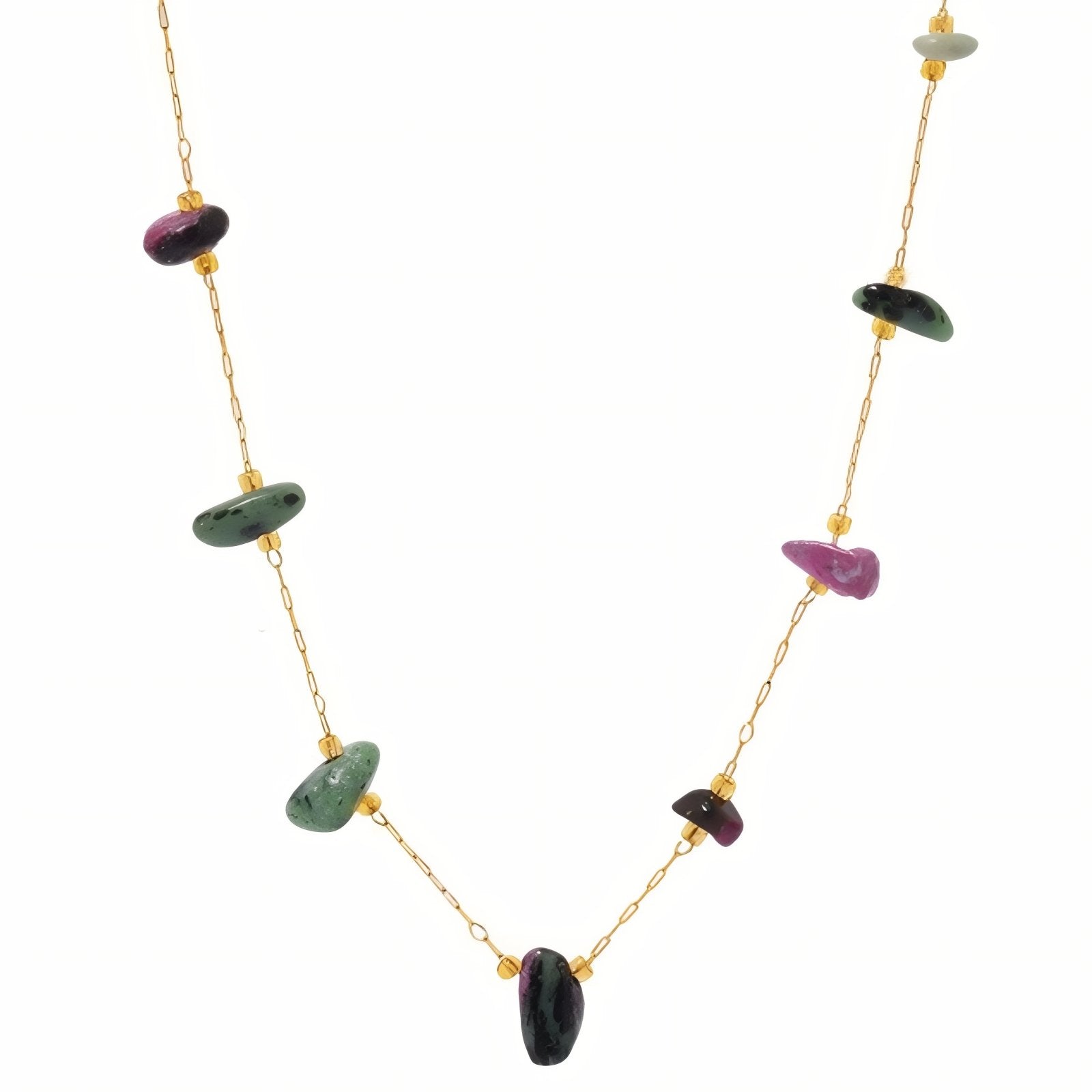 Collier ras - du - cou pour femme, avec pierres naturelles multicolores, en acier inoxydable