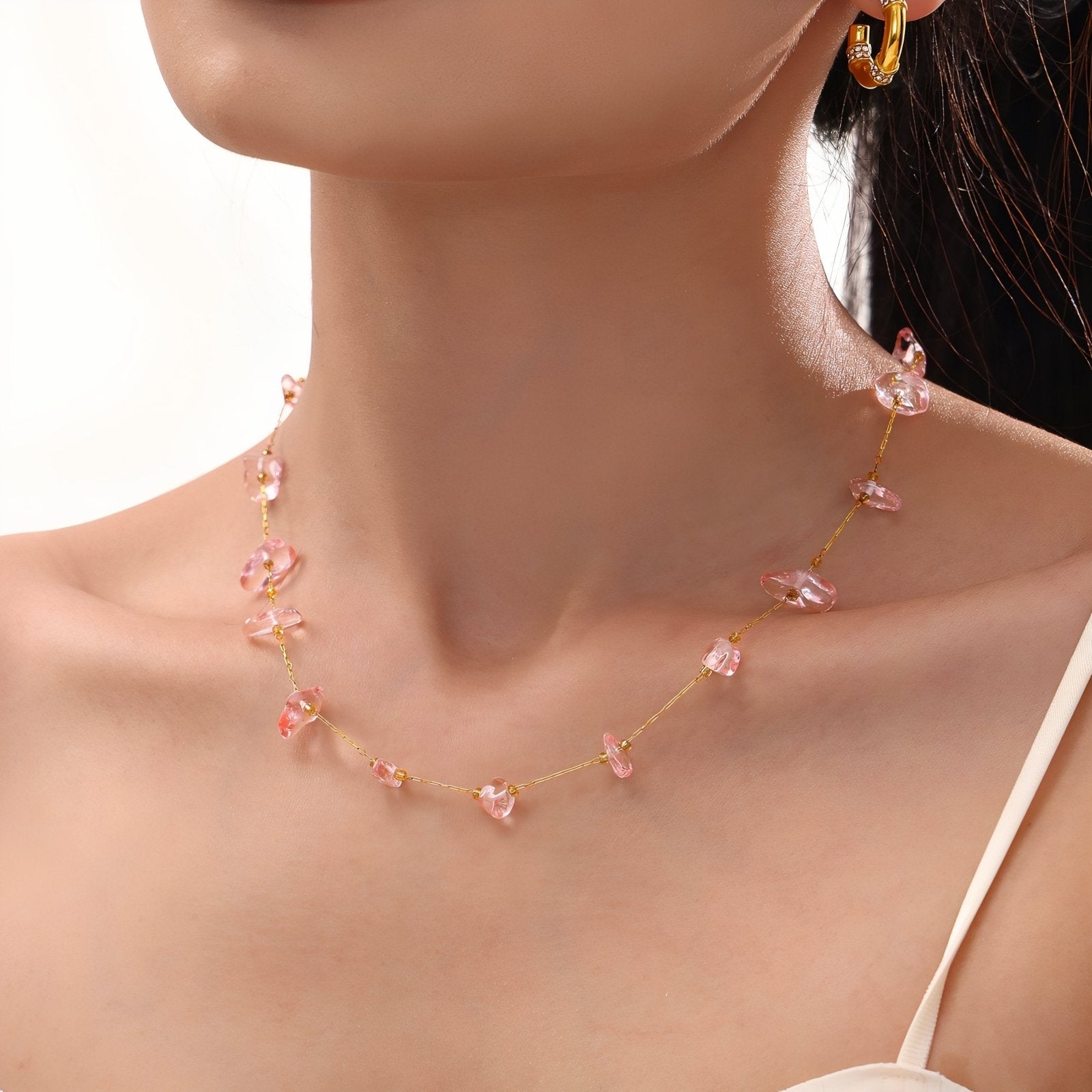 Collier ras - du - cou pour femme, avec pierres naturelles multicolores, en acier inoxydable