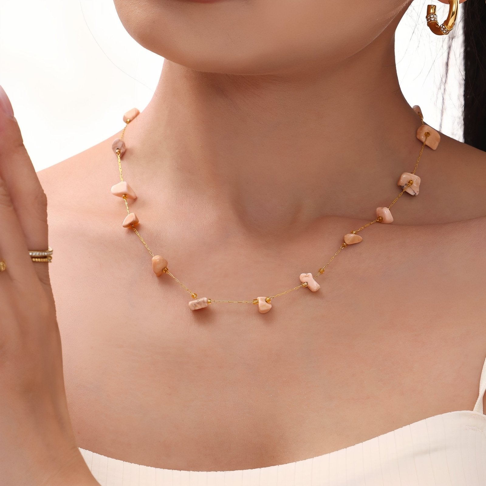 Collier ras - du - cou pour femme, avec pierres naturelles multicolores, en acier inoxydable