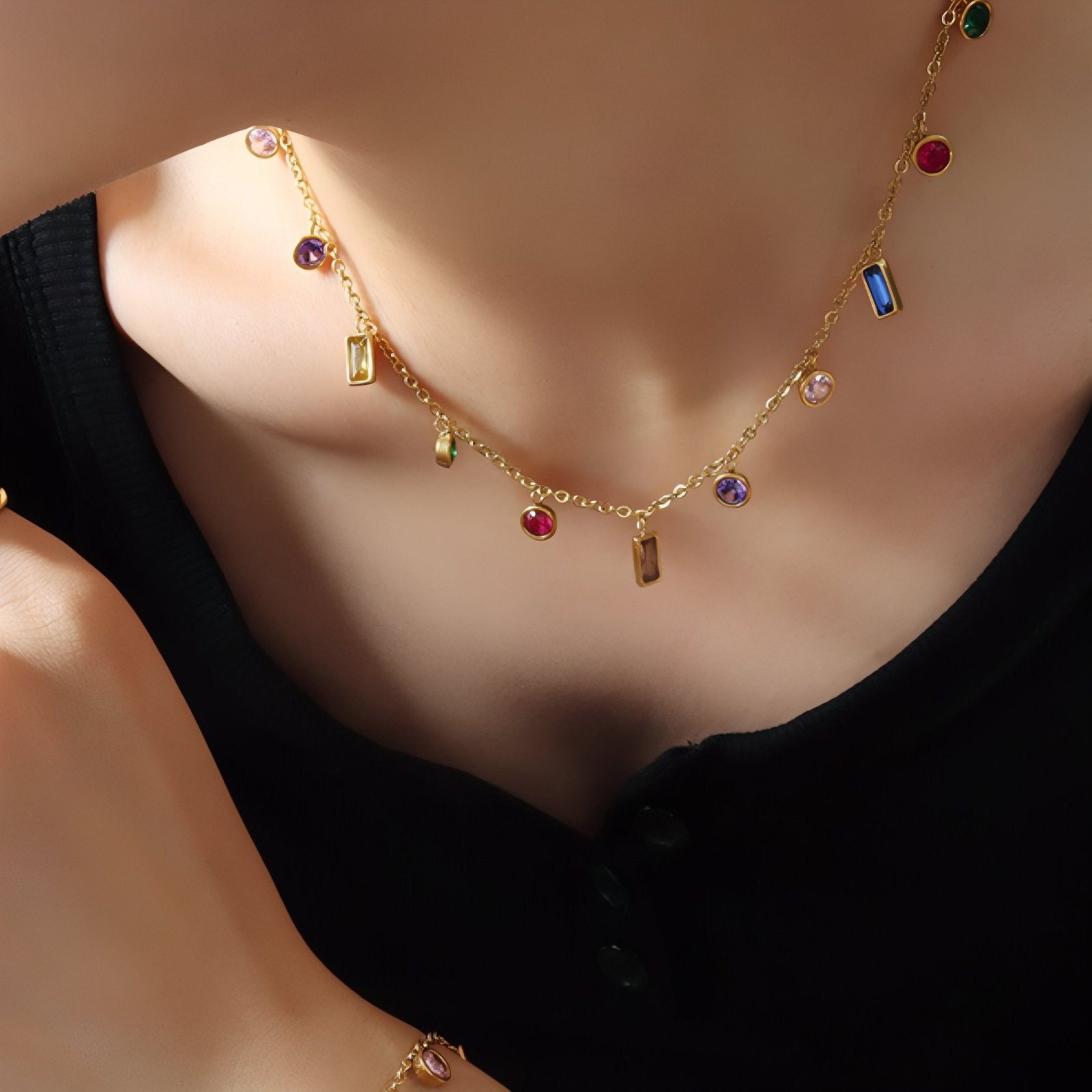 Collier ras - du - cou pour femme, avec zircon multicolores, en acier inoxydable