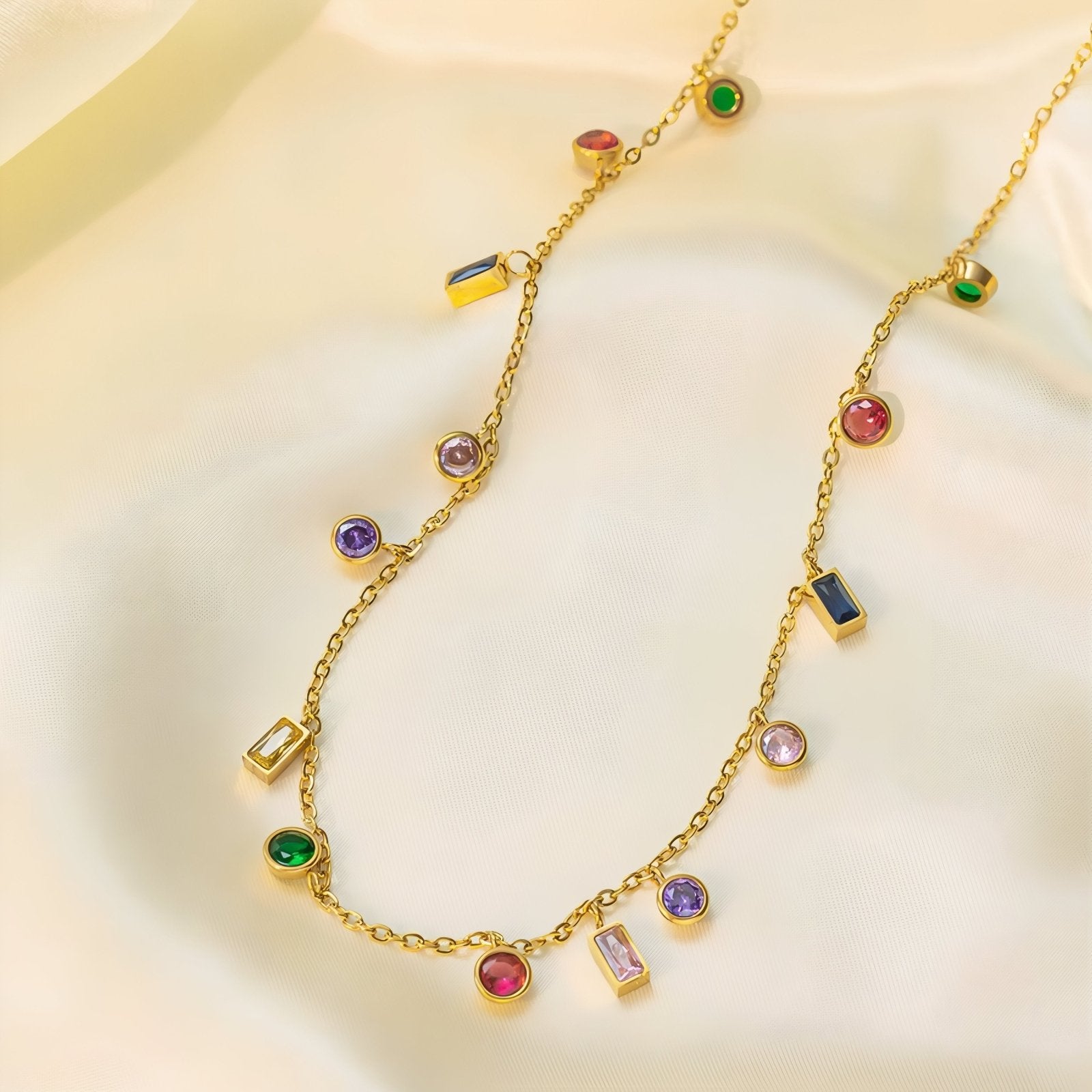 Collier ras - du - cou pour femme, avec zircon multicolores, en acier inoxydable