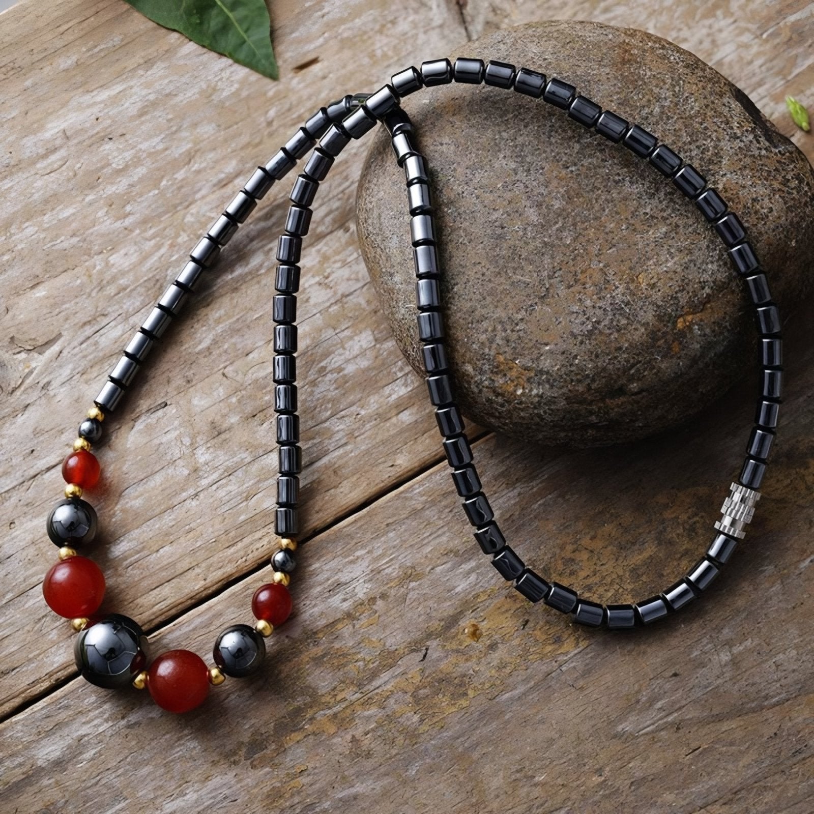 Collier ras - du - cou pour femme, en pierres naturelles cornaline et hématite, style ethnique