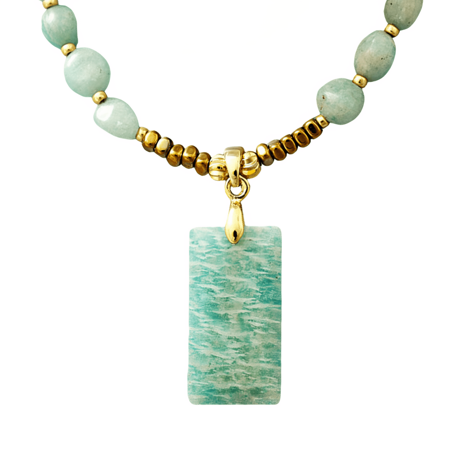 Collier ras - du - cou pour femme, pierre amazonite naturelle, pendentif rectangulaire