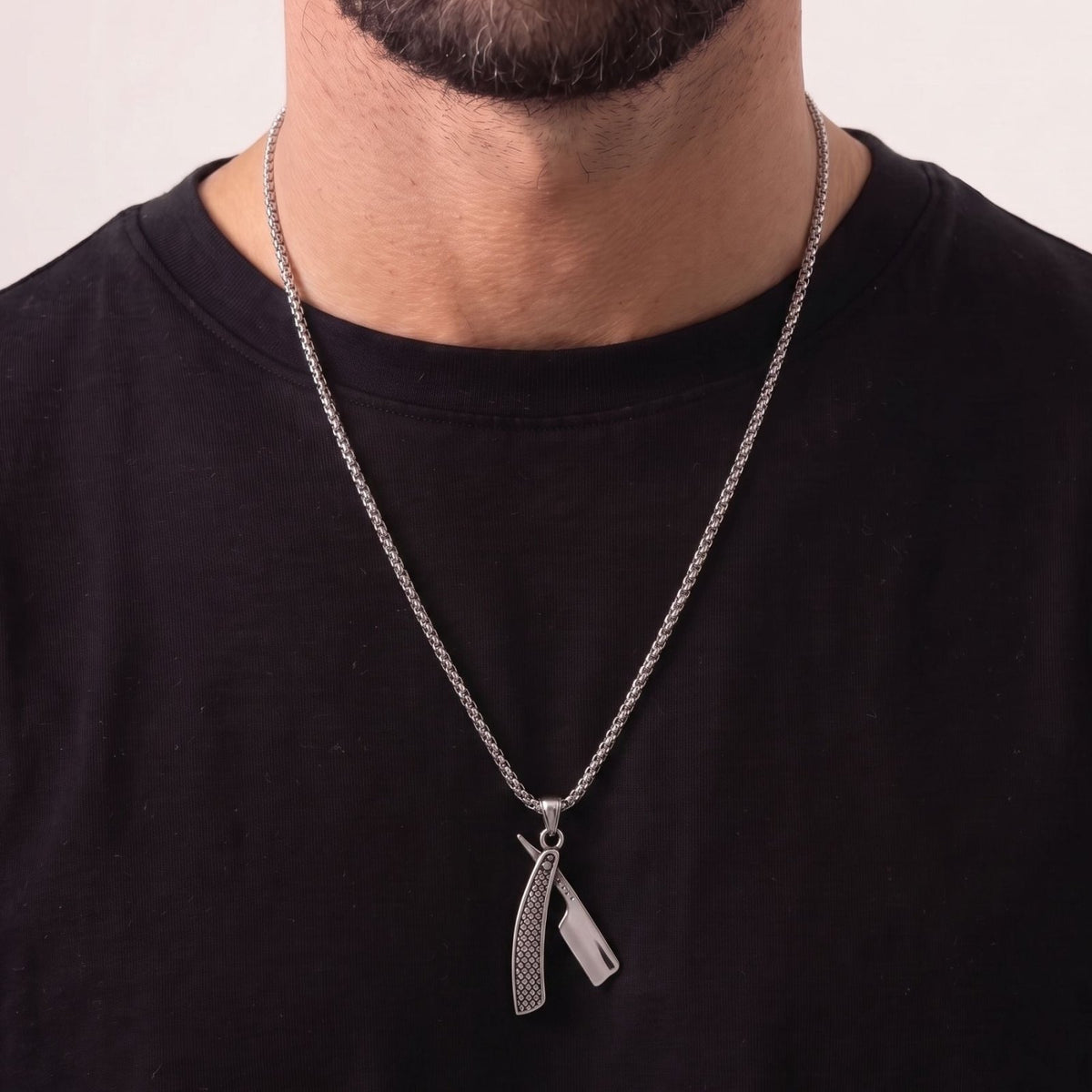 Collier rasoir de barbier pour homme, en acier inoxydable, pendentif rasoir de coiffeur au style vintage