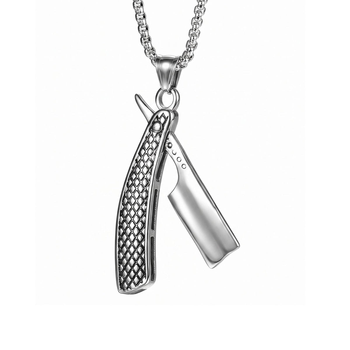 Collier rasoir de barbier pour homme, en acier inoxydable, pendentif rasoir de coiffeur au style vintage