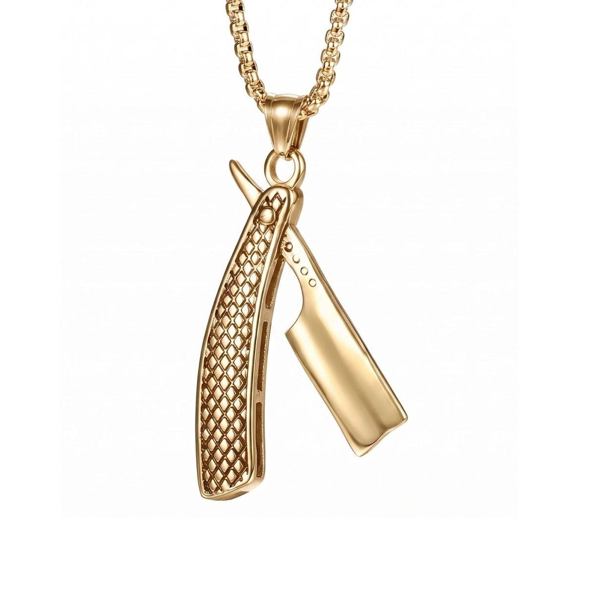 Collier rasoir de barbier pour homme, en acier inoxydable, pendentif rasoir de coiffeur au style vintage