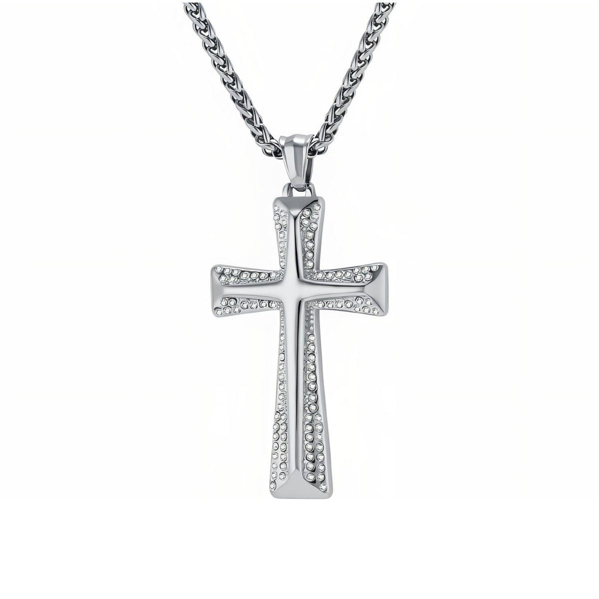 Collier religieux croix chrétienne pour homme, en acier inoxydable, pendentif serti de zircons décoratifs