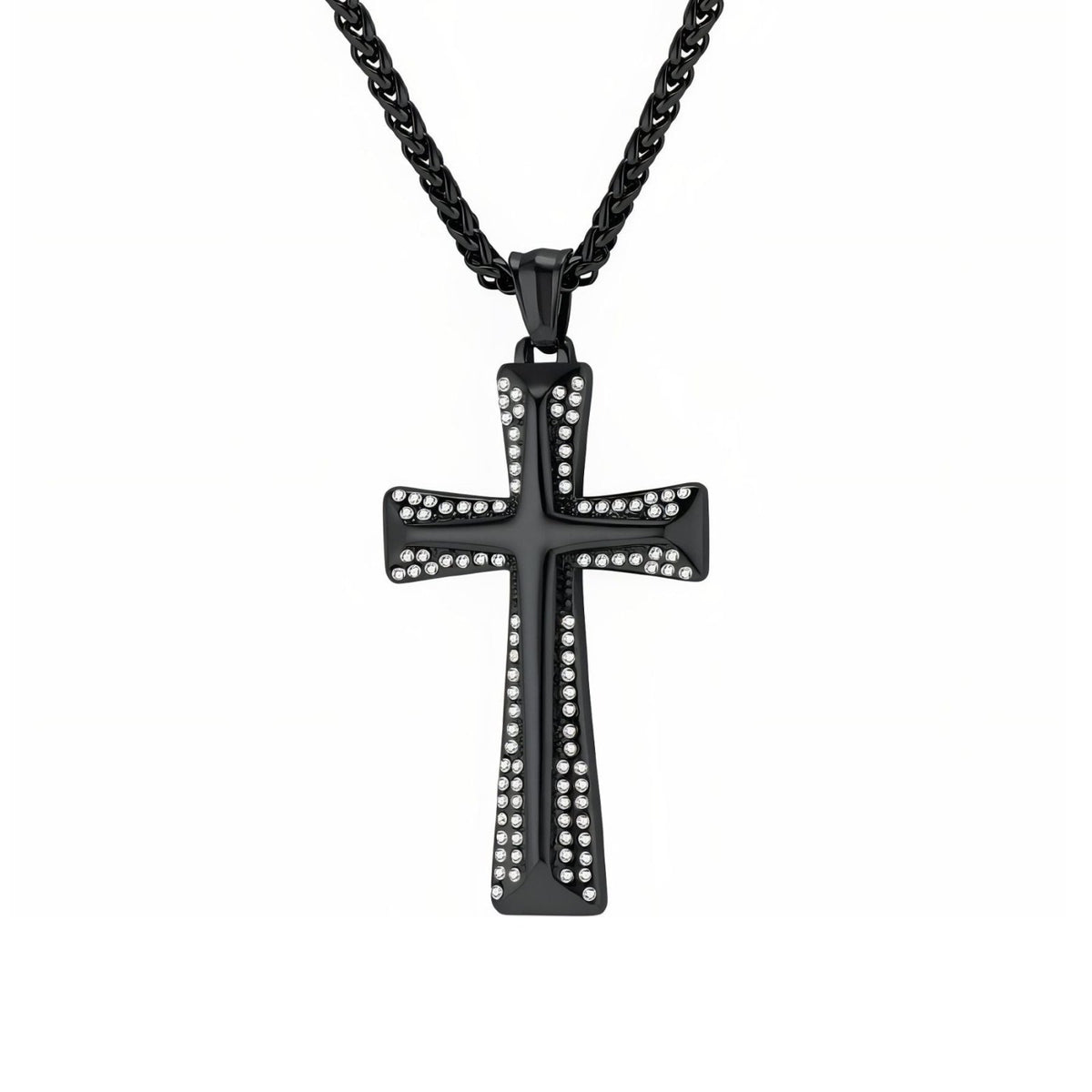 Collier religieux croix chrétienne pour homme, en acier inoxydable, pendentif serti de zircons décoratifs