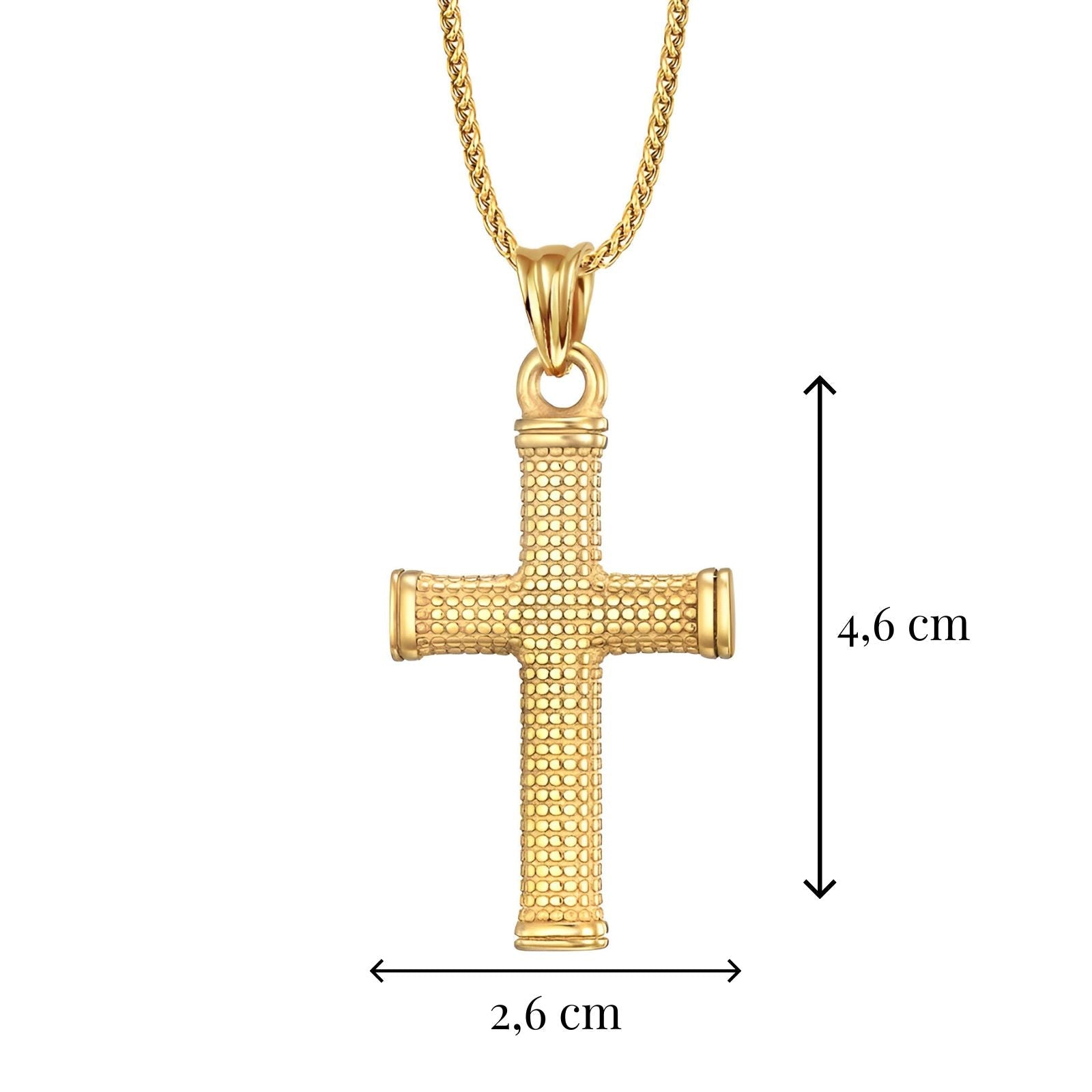 Collier religieux homme, croix texturée dorée sur chaîne spiga, modèle Miguel