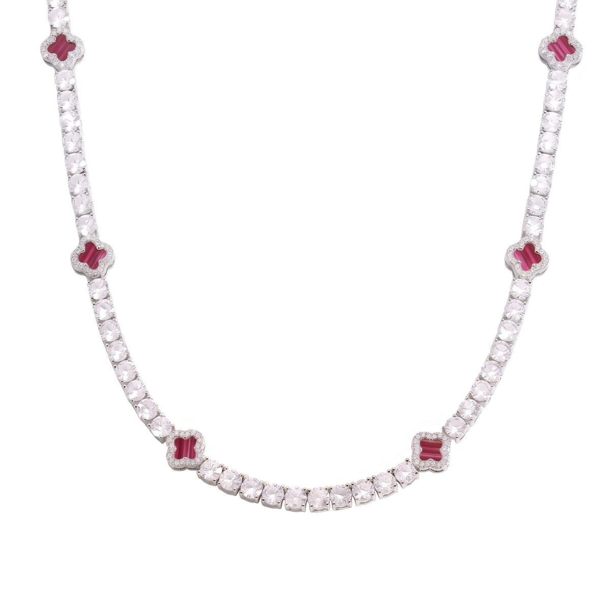 Collier rivière pour homme en cuivre argenté, serti de zircon cubique 5A+, avec motifs trèfle élégants