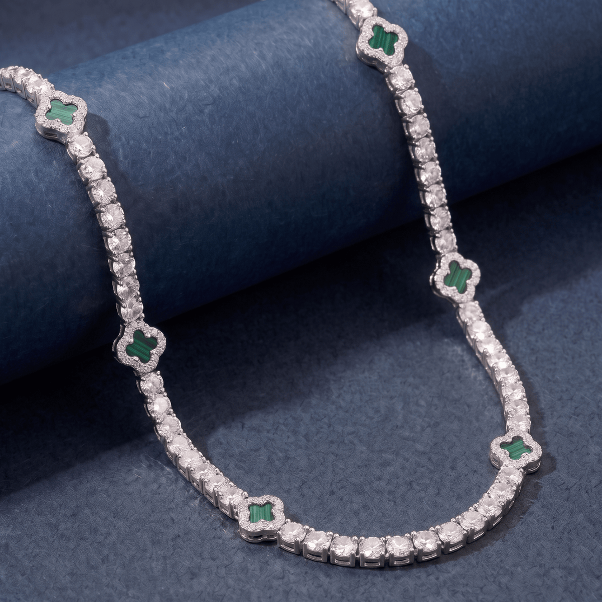 Collier rivière pour homme en cuivre argenté, serti de zircon cubique 5A+, avec motifs trèfle élégants