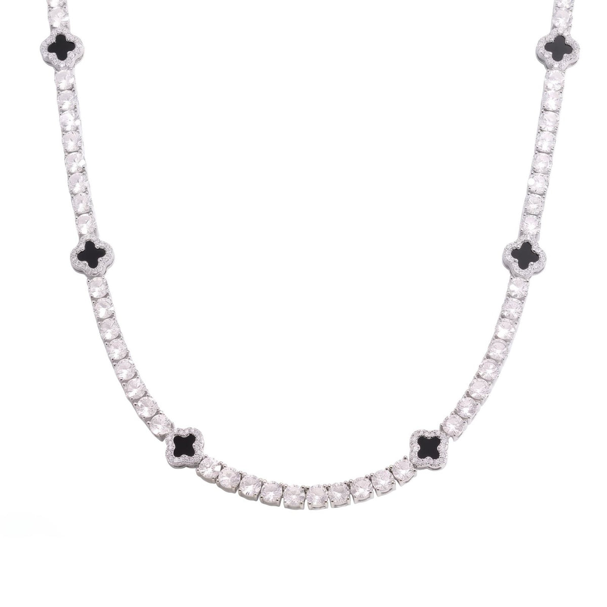Collier rivière pour homme en cuivre argenté, serti de zircon cubique 5A+, avec motifs trèfle élégants