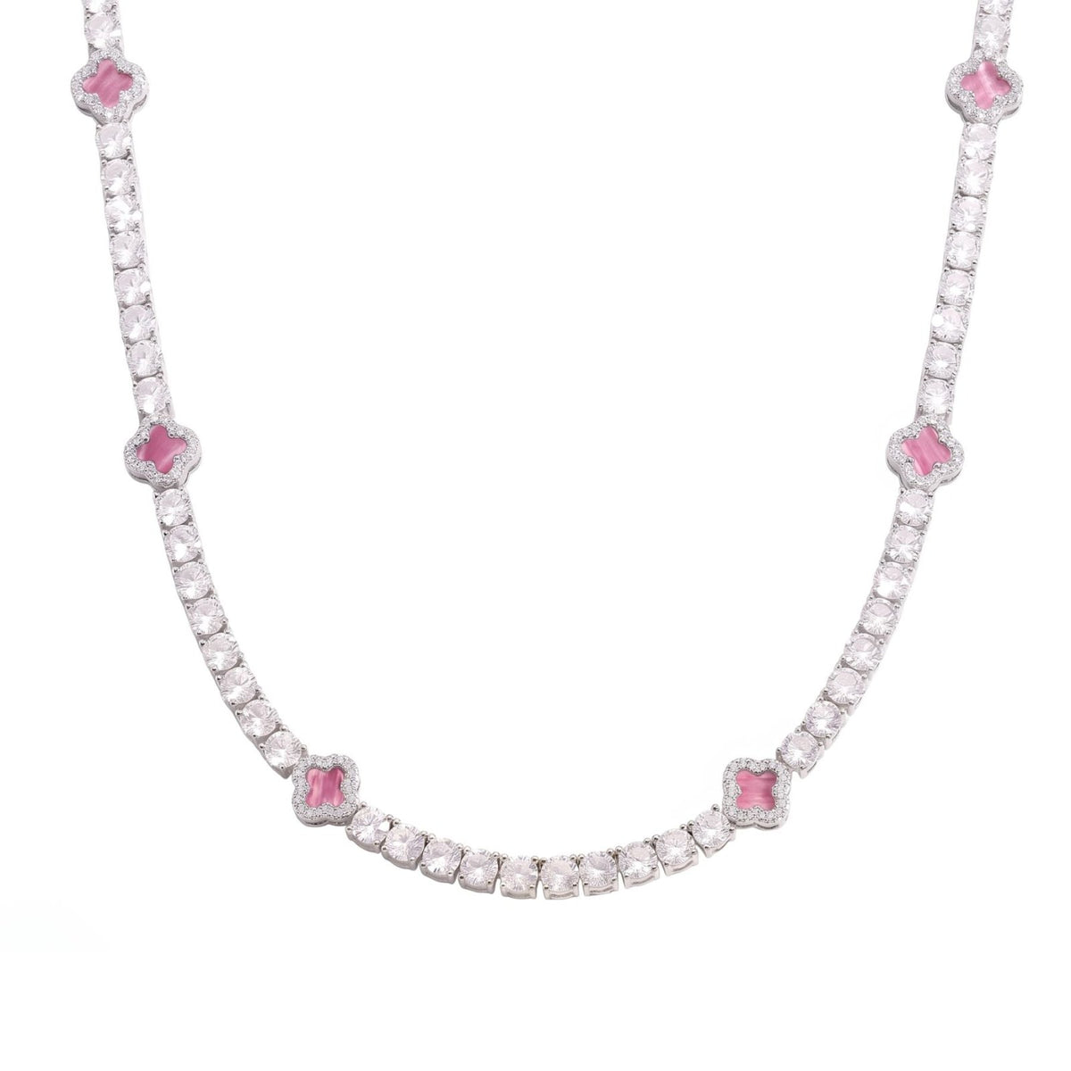 Collier rivière pour homme en cuivre argenté, serti de zircon cubique 5A+, avec motifs trèfle élégants