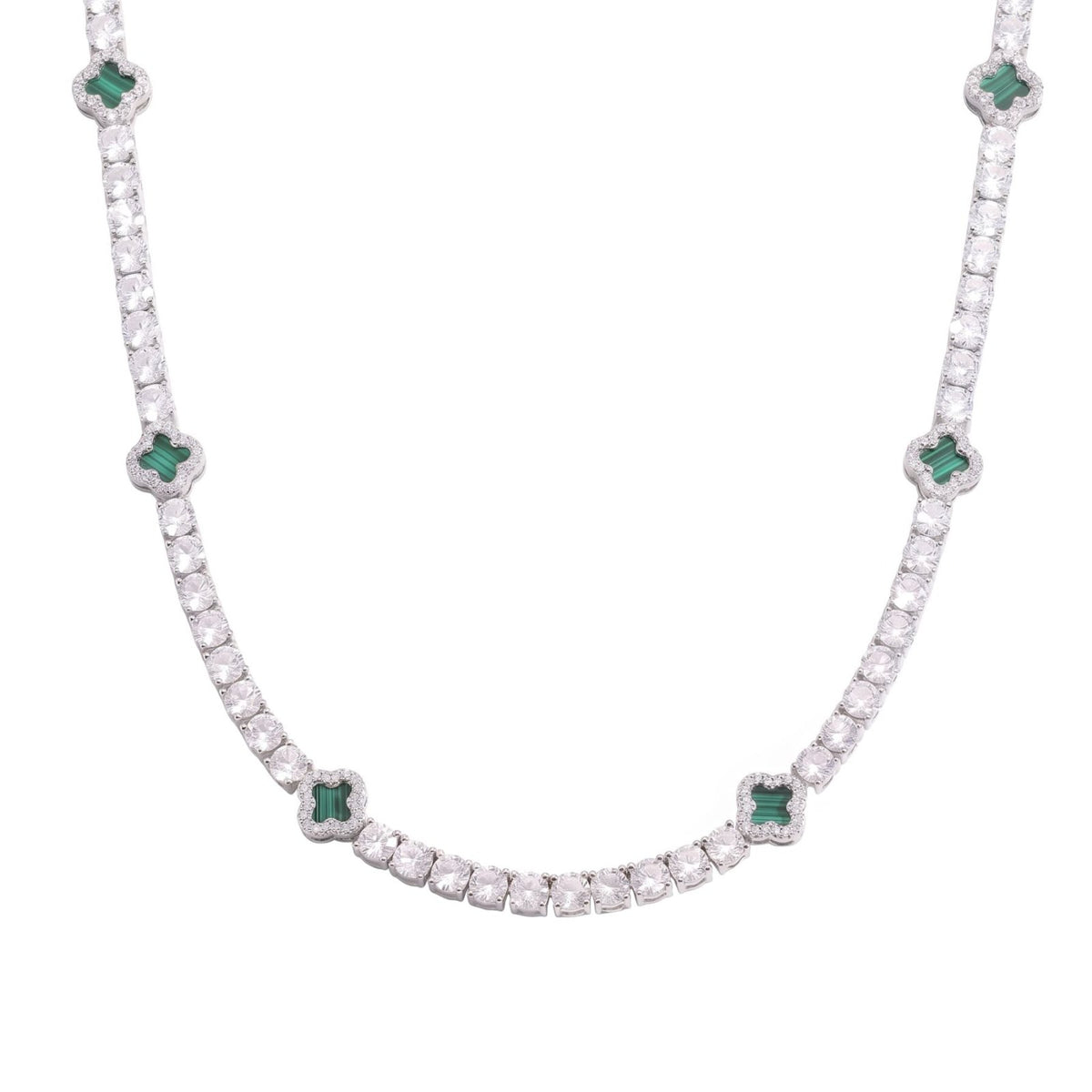 Collier rivière pour homme en cuivre argenté, serti de zircon cubique 5A+, avec motifs trèfle élégants