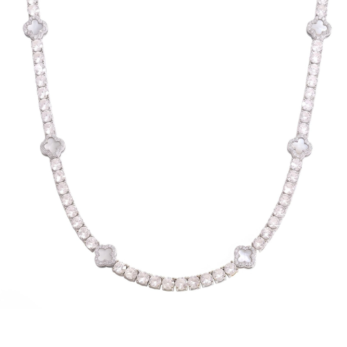 Collier rivière pour homme en cuivre argenté, serti de zircon cubique 5A+, avec motifs trèfle élégants