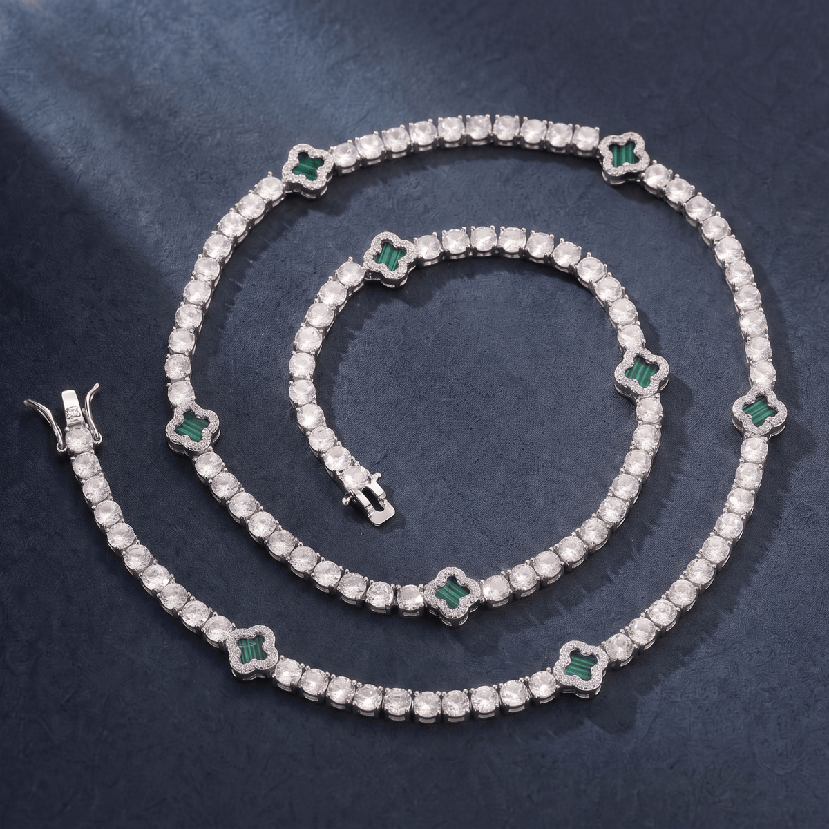 Collier rivière pour homme en cuivre argenté, serti de zircon cubique 5A+, avec motifs trèfle élégants