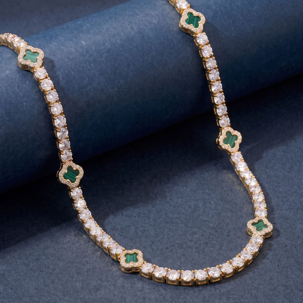 Collier rivière pour homme en cuivre plaqué or, serti de zircon cubique 5A+, avec motifs trèfle élégants