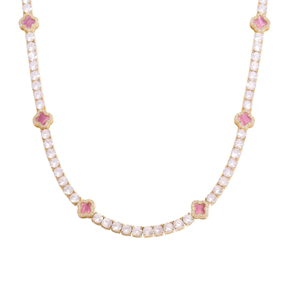 Collier rivière pour homme en cuivre plaqué or, serti de zircon cubique 5A+, avec motifs trèfle élégants