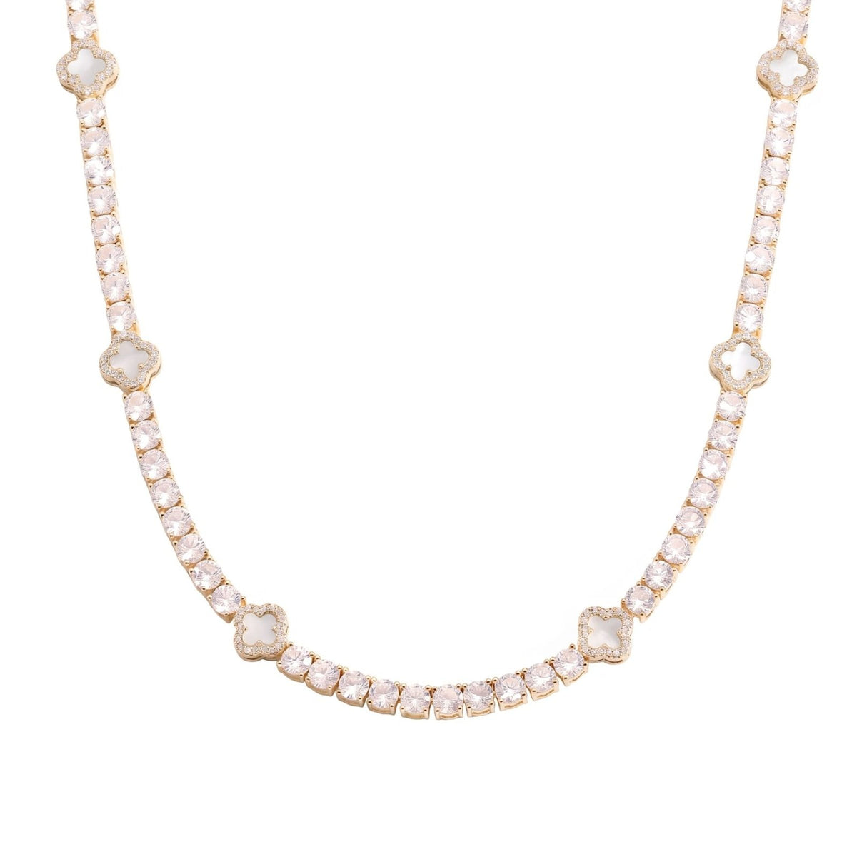 Collier rivière pour homme en cuivre plaqué or, serti de zircon cubique 5A+, avec motifs trèfle élégants
