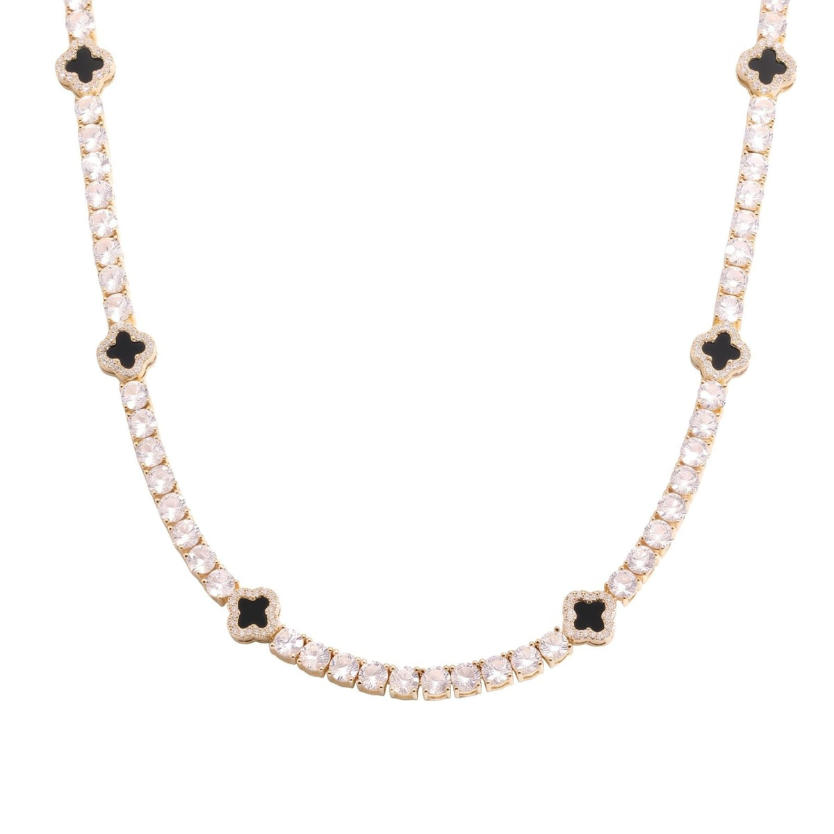 Collier rivière pour homme en cuivre plaqué or, serti de zircon cubique 5A+, avec motifs trèfle élégants