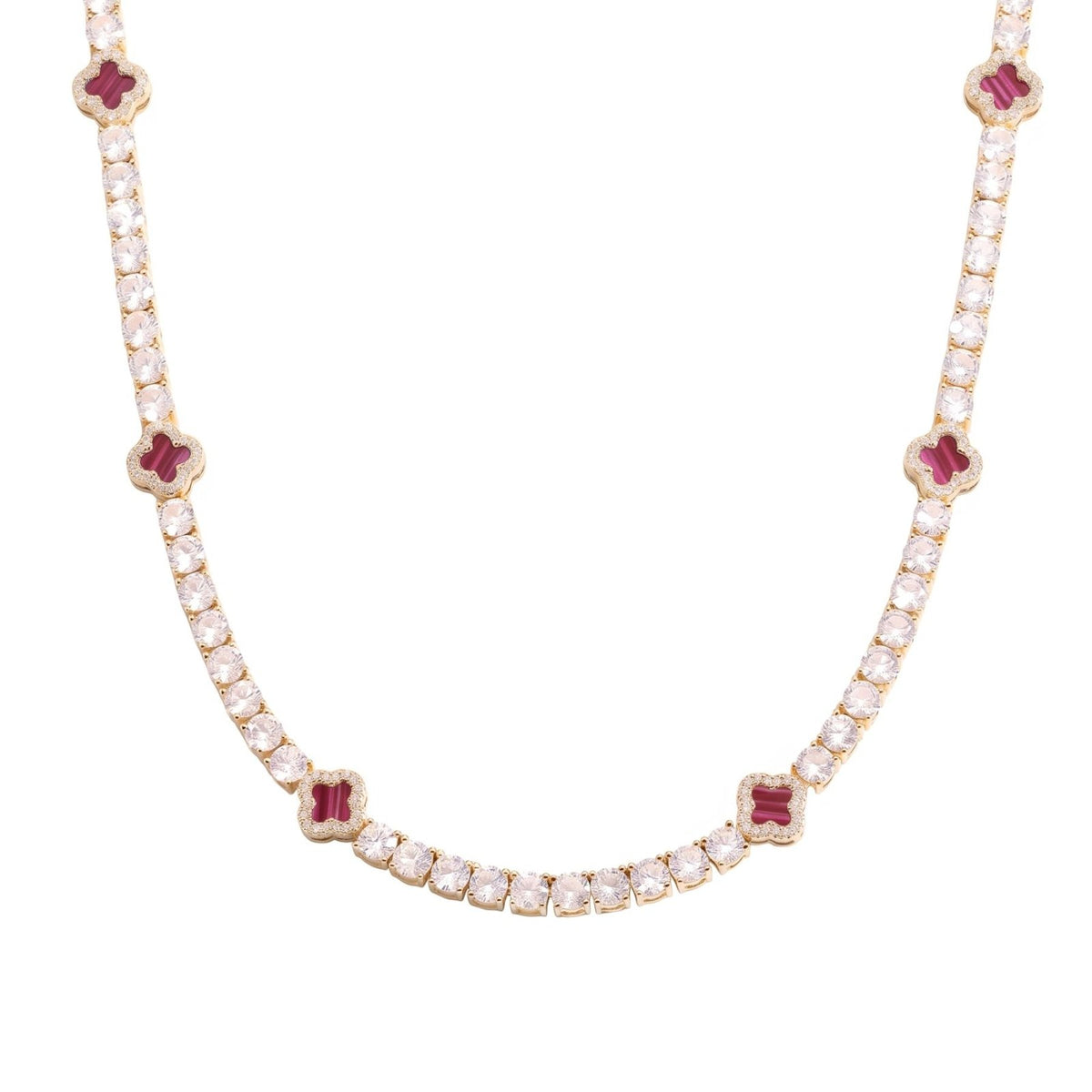 Collier rivière pour homme en cuivre plaqué or, serti de zircon cubique 5A+, avec motifs trèfle élégants