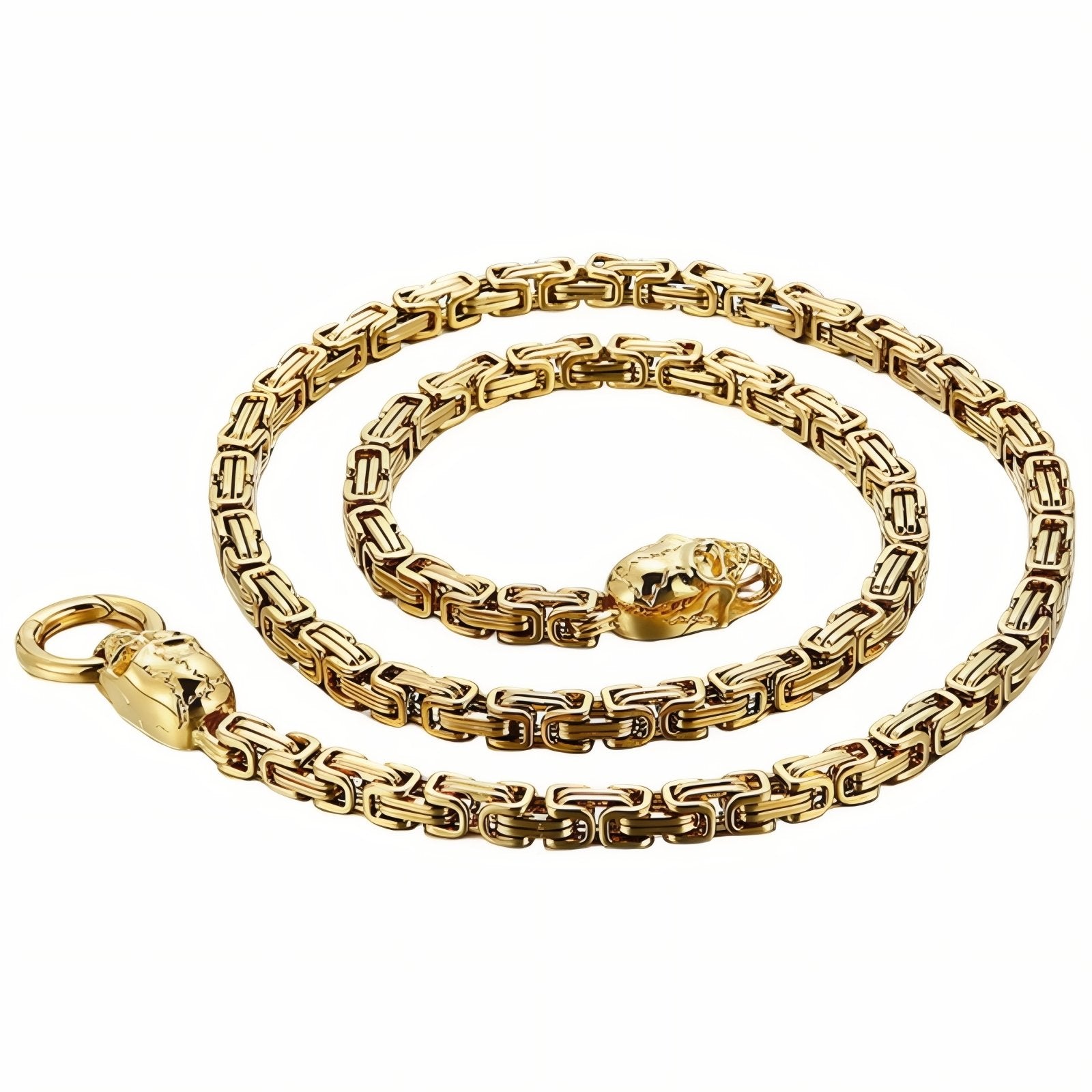 Collier rock avec fermoir tête de mort pour homme, maille byzantine, en acier inoxydable