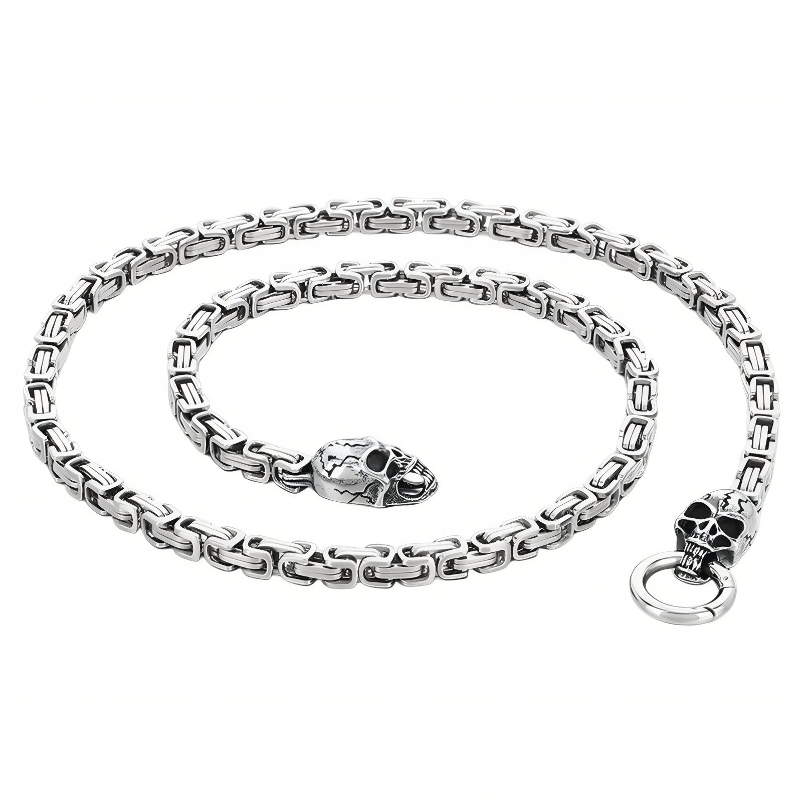 Collier rock avec fermoir tête de mort pour homme, maille byzantine, en acier inoxydable